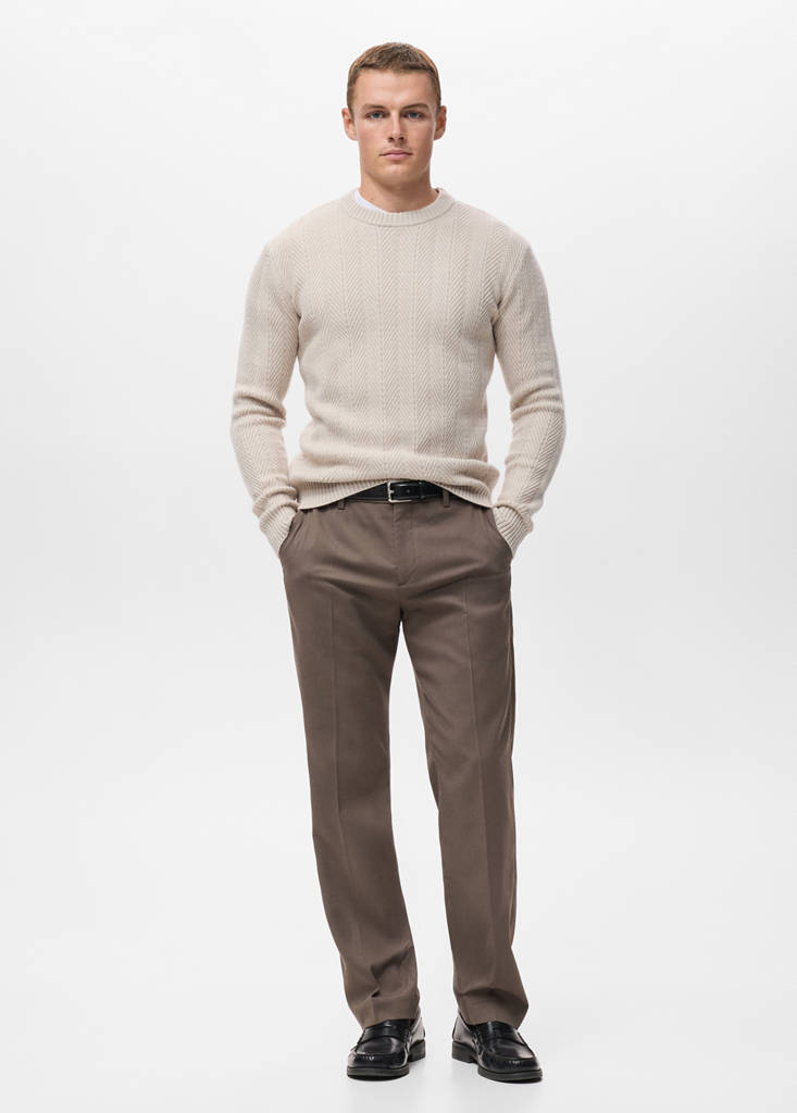 Herringbone structured sweater — Ecru