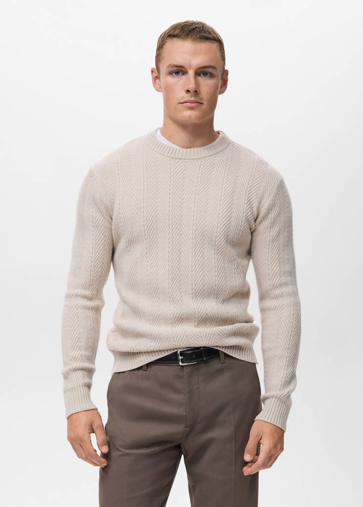 Herringbone structured sweater — Ecru