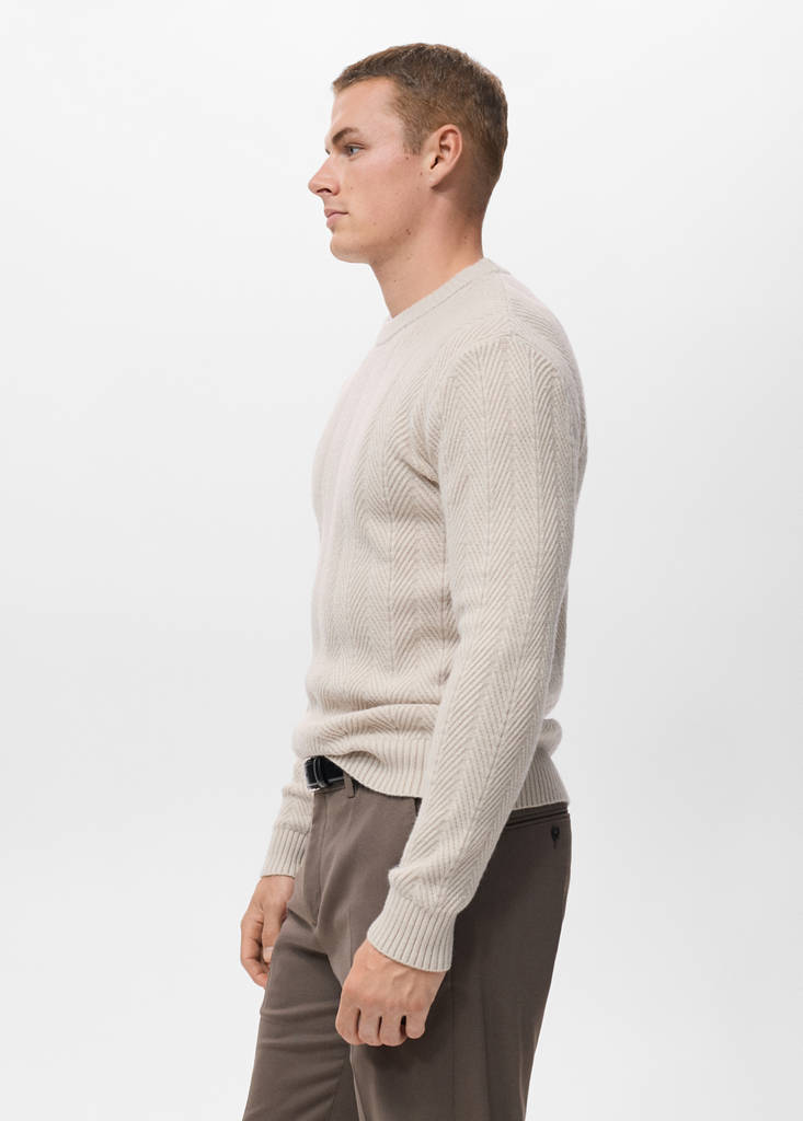 Herringbone structured sweater — Ecru
