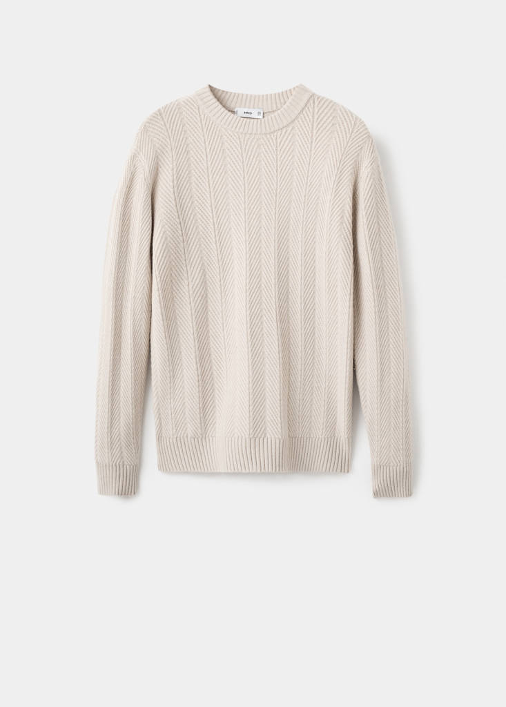 Herringbone structured sweater — Ecru