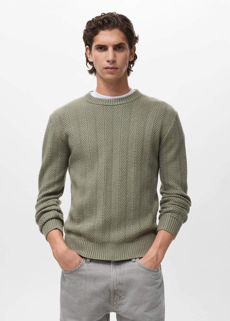 Herringbone structured sweater — Pastel Green