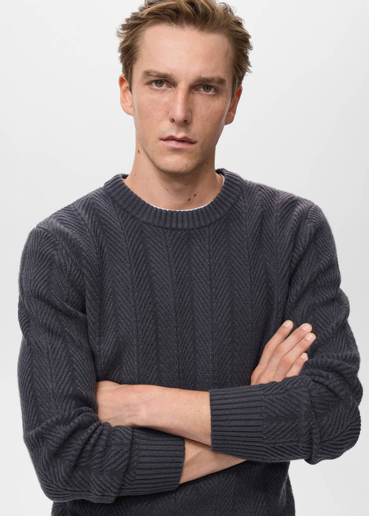 Herringbone structured sweater — Indigo Blue