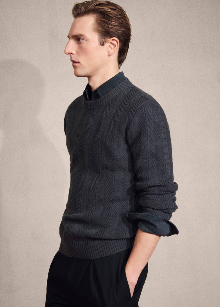 Herringbone structured sweater — Indigo Blue
