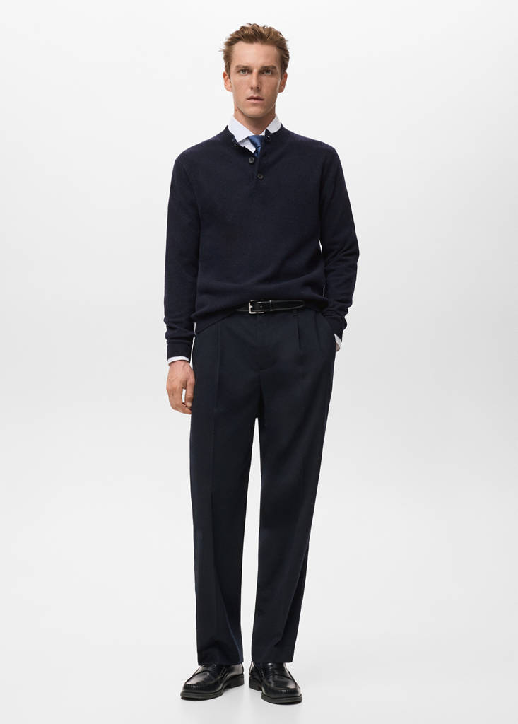 MANGO MAN - Pull en maille 100 % laine extrafine bleu marine - S
