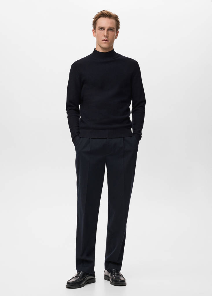 Structured perkins-neck sweater — Navy