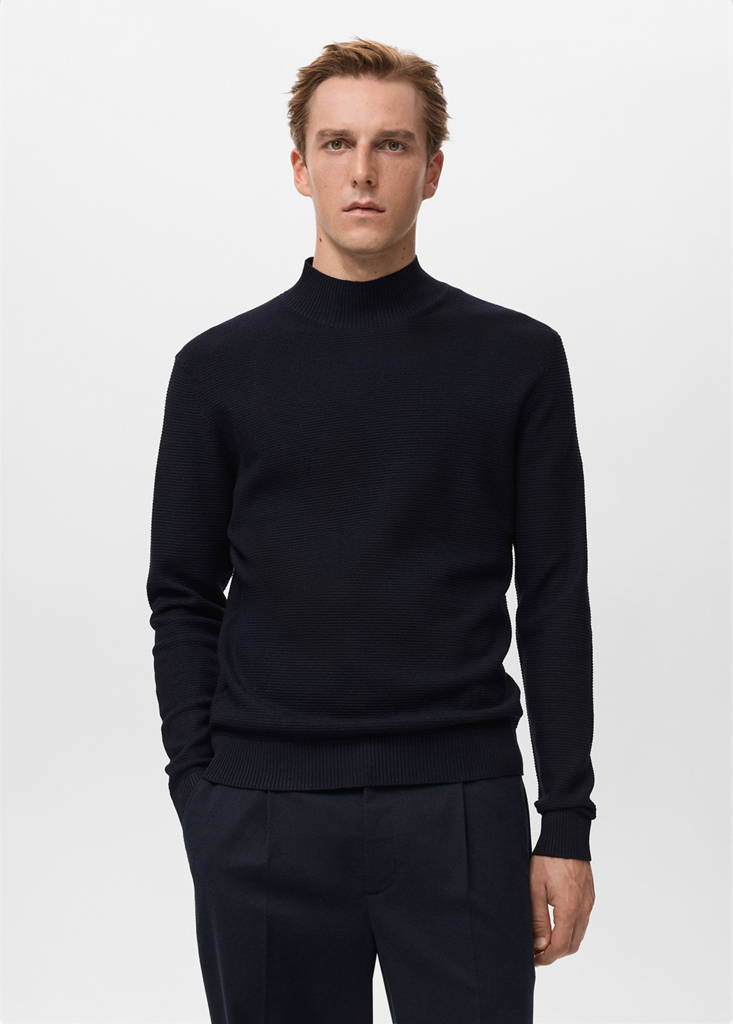 Structured perkins-neck sweater — Navy