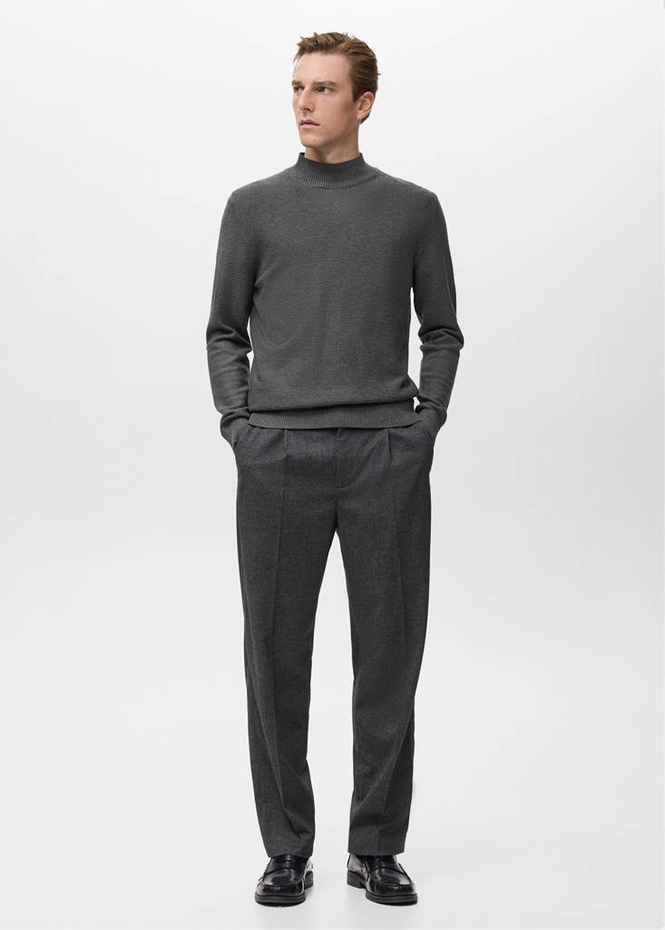Structured perkins-neck sweater — Dark Heather Grey
