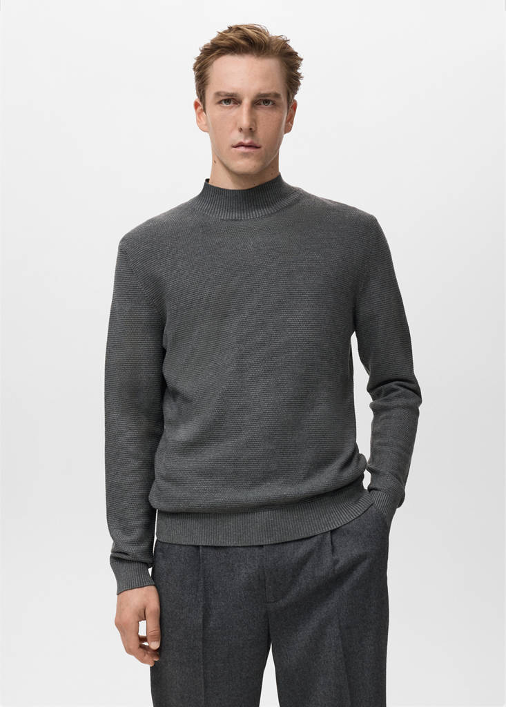 Structured perkins-neck sweater — Dark Heather Grey