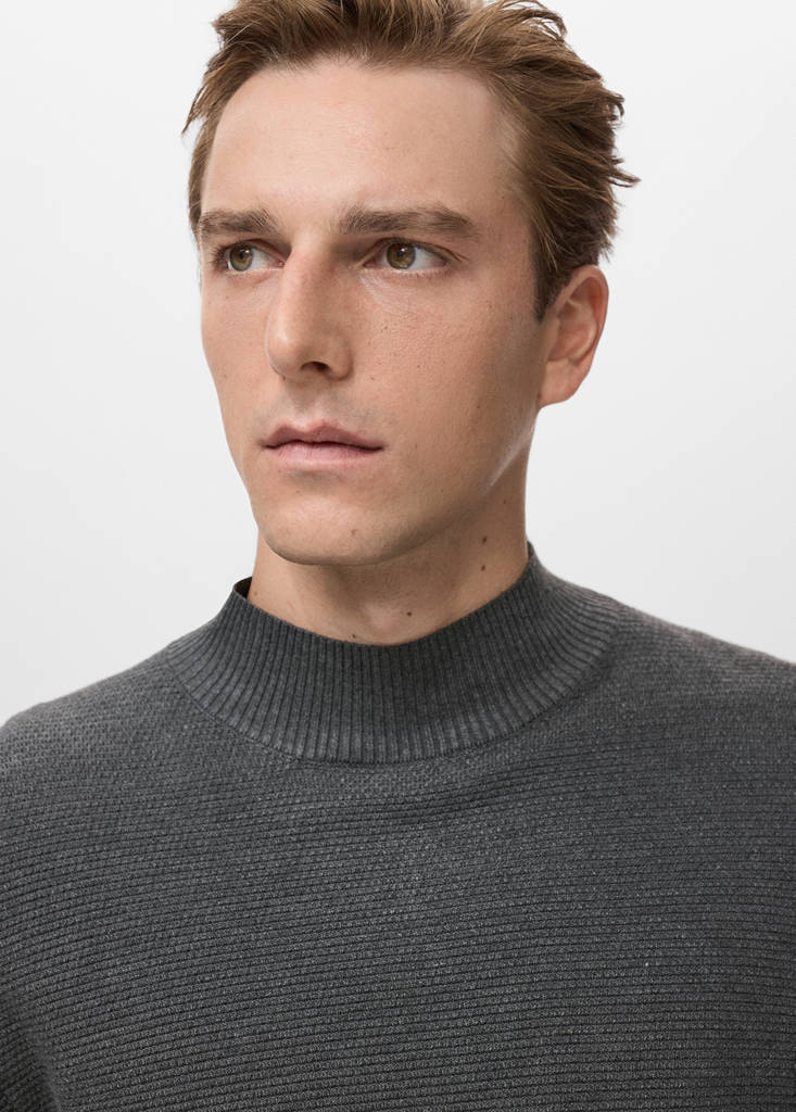 Structured perkins-neck sweater — Dark Heather Grey