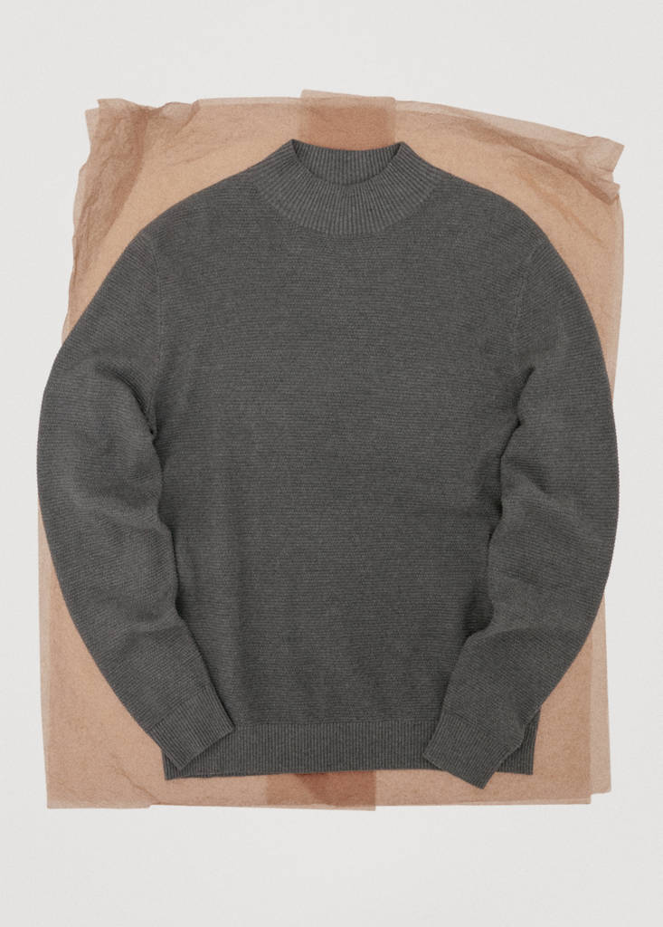Structured perkins-neck sweater — Dark Heather Grey