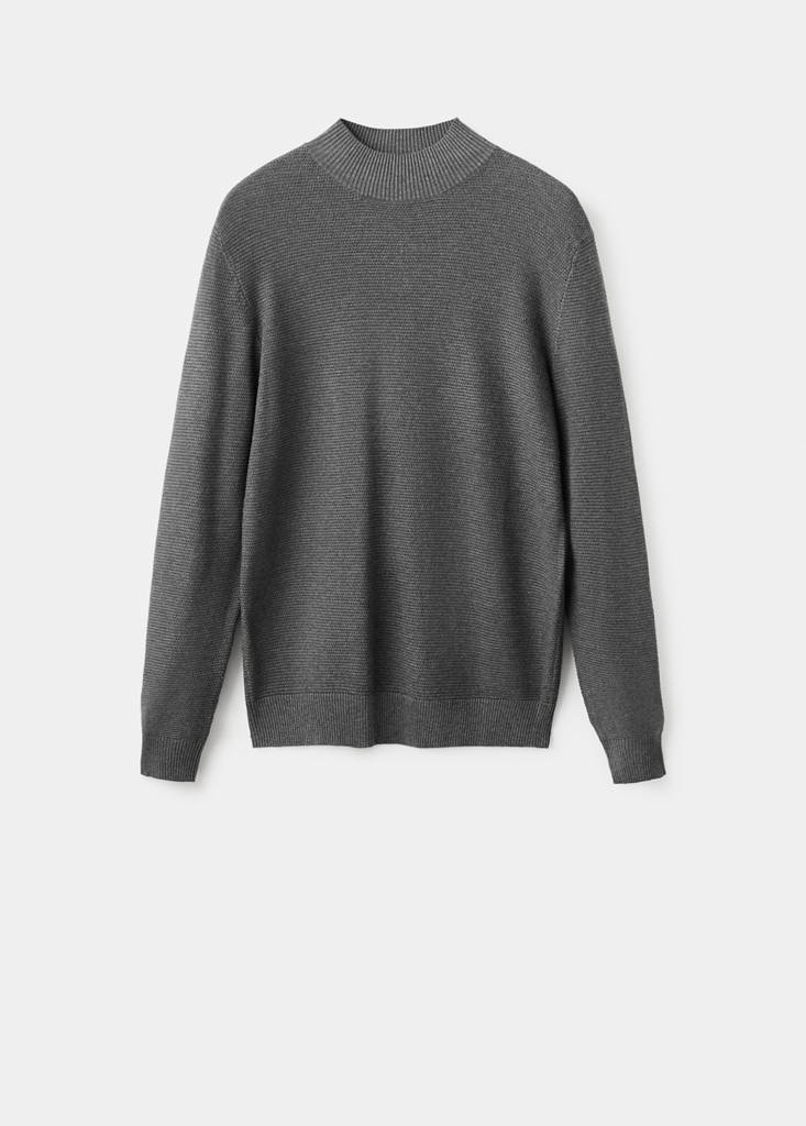 Structured perkins-neck sweater — Dark Heather Grey