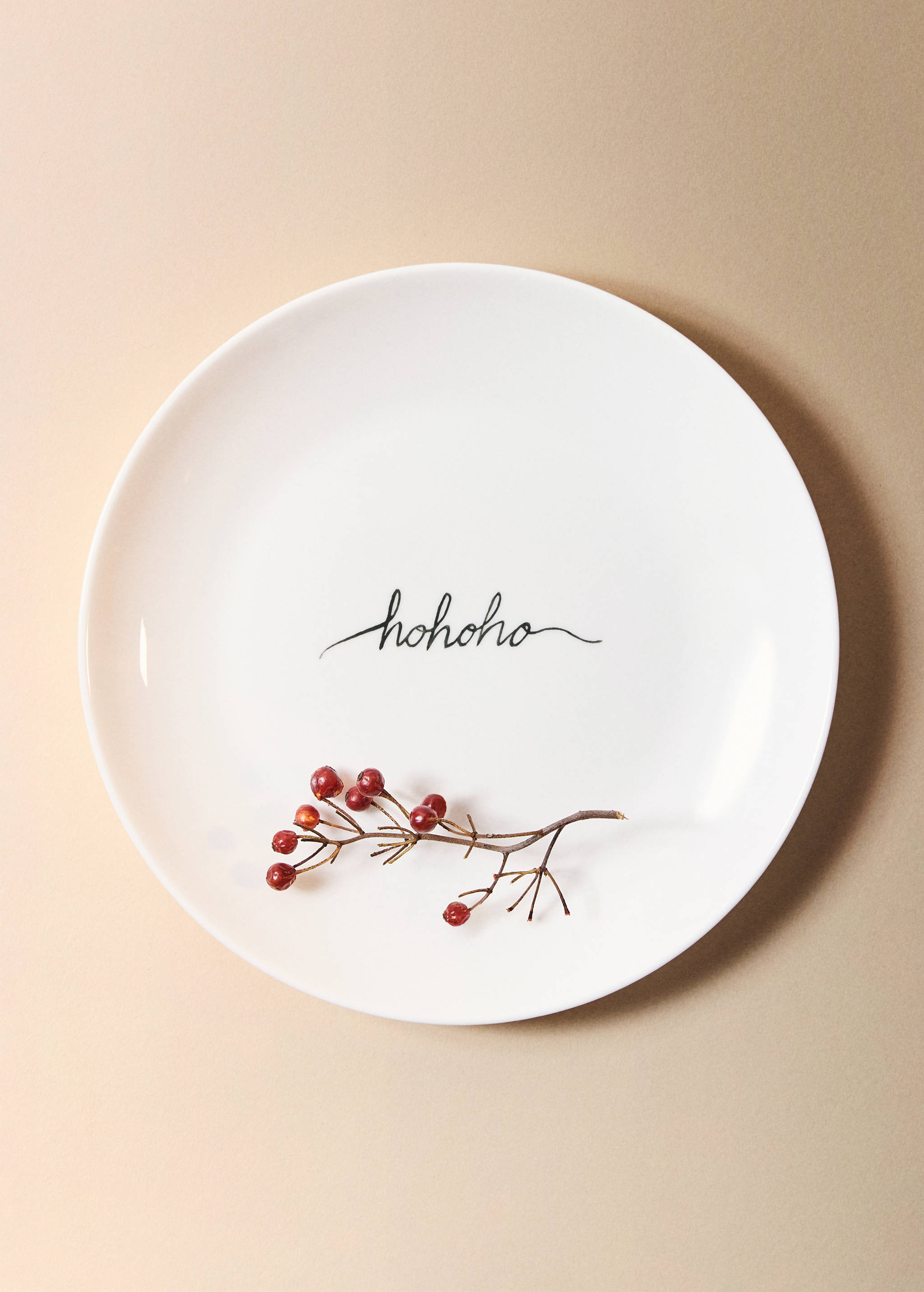 Bone china dessert plate with Christmas phrase detail - General plane