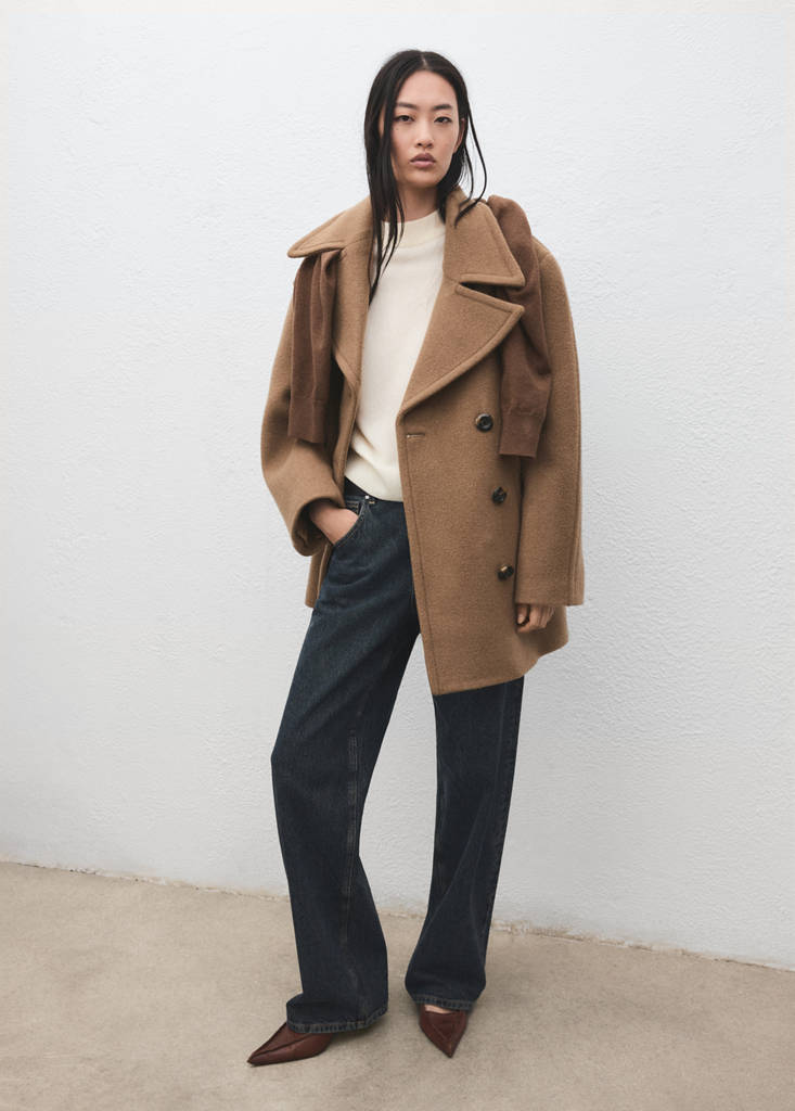 Manteco wool double-breasted coat — Medium Brown