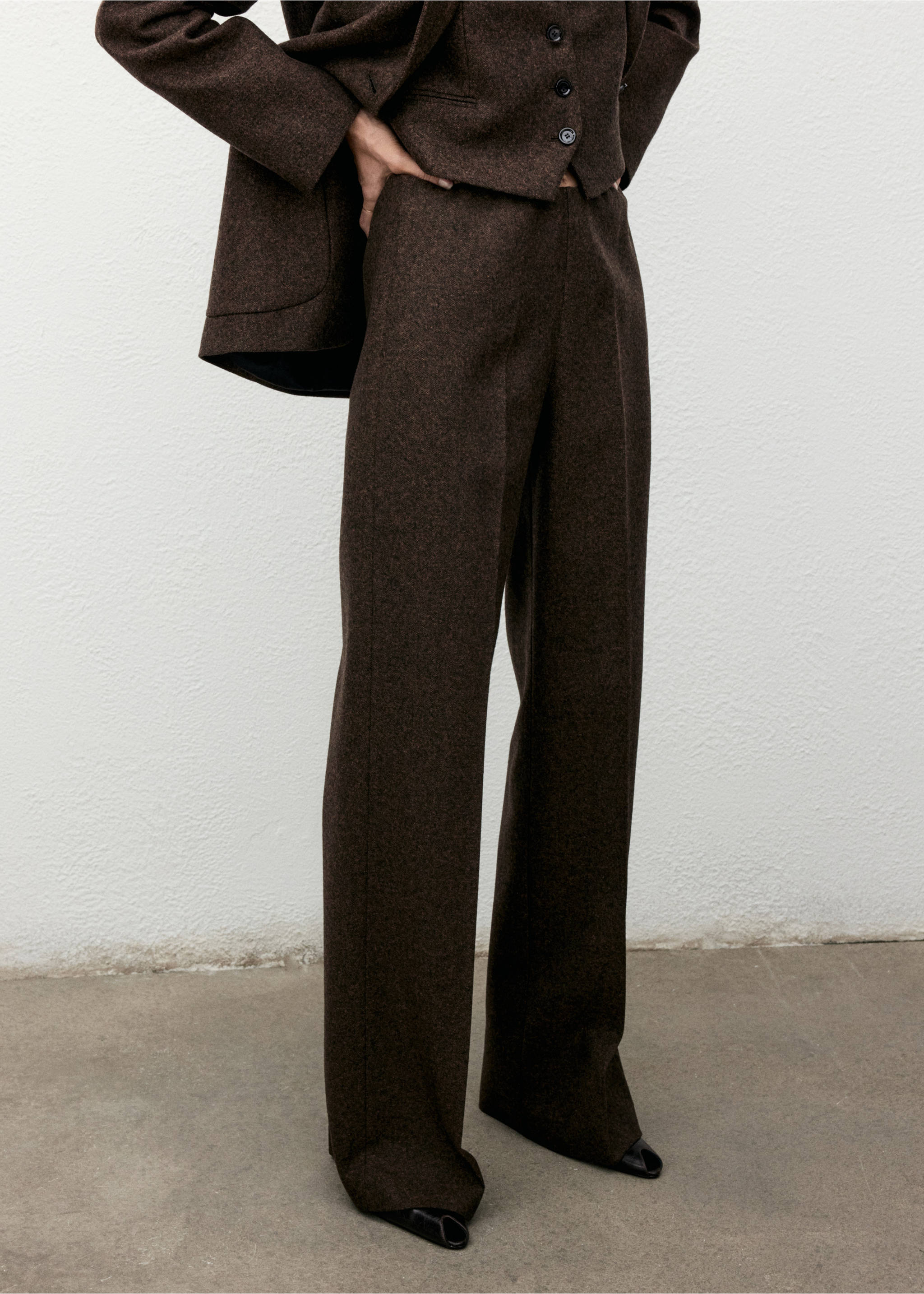 Speckled wool trousers - Medium plane, Brown. Ref: 17017914-00.