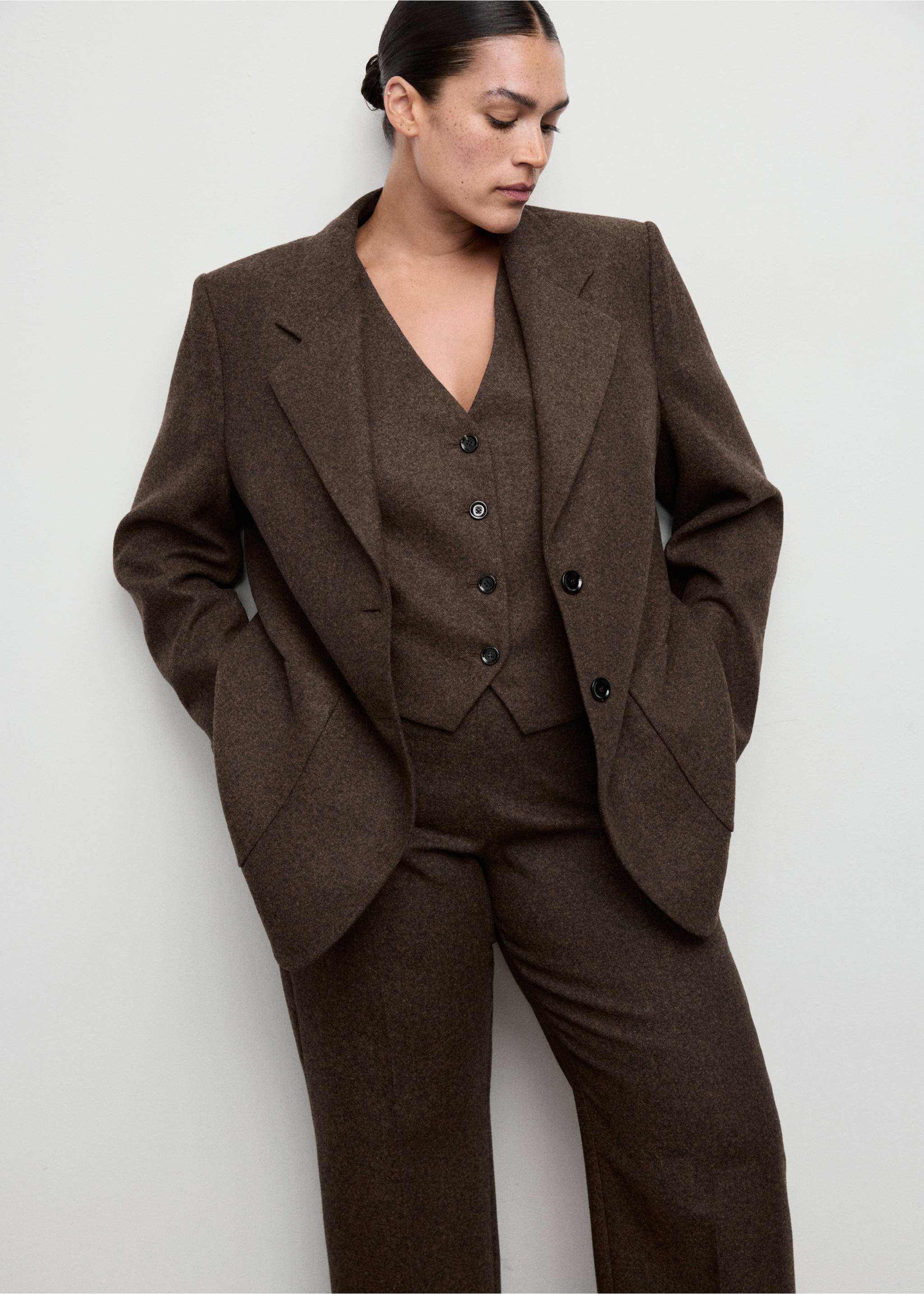 Speckled wool trousers - Details of the article 5, Brown. Ref: 17017914-00.
