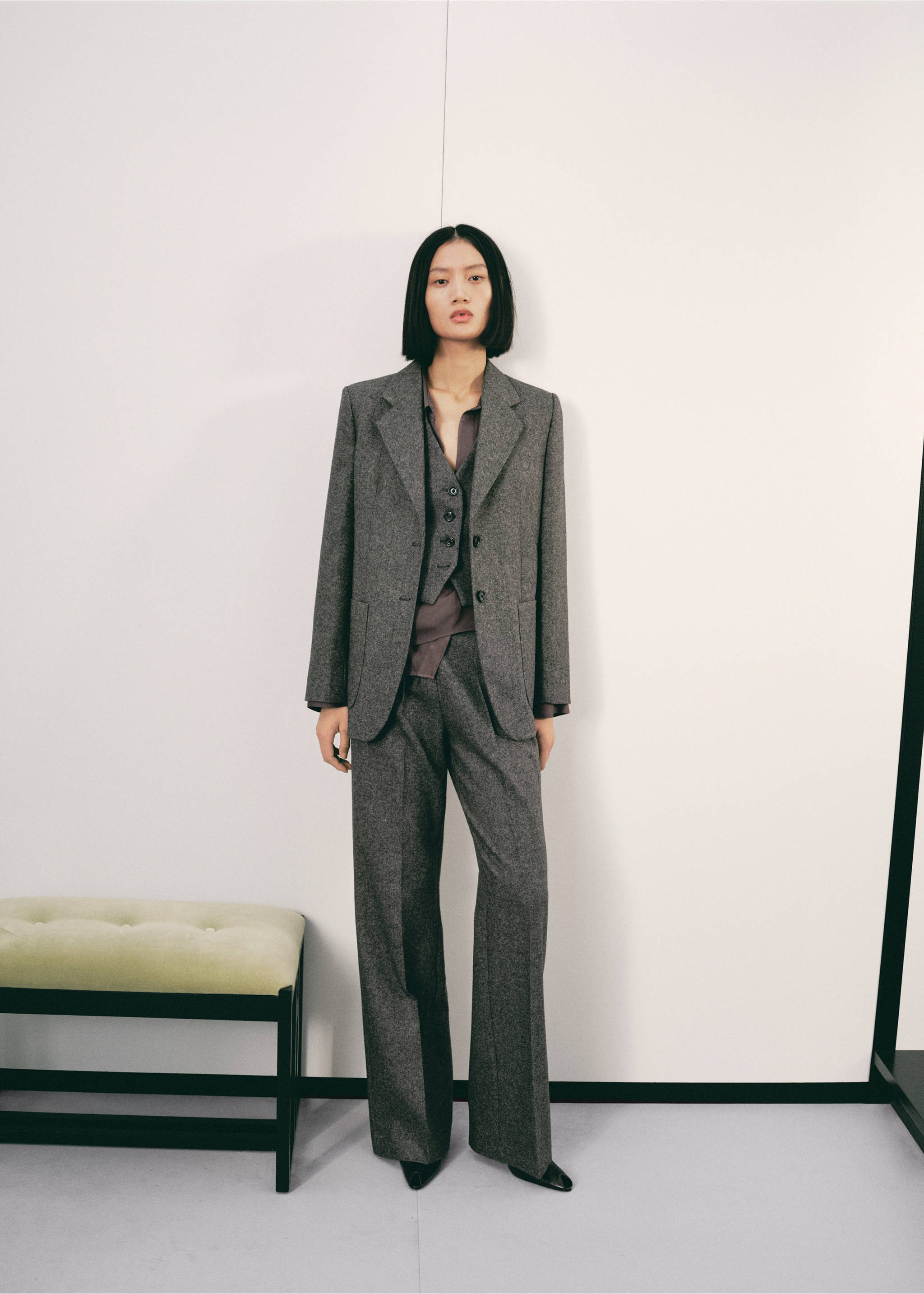 Speckled wool trousers - Medium plane, Grey. Ref: 17017914-00.