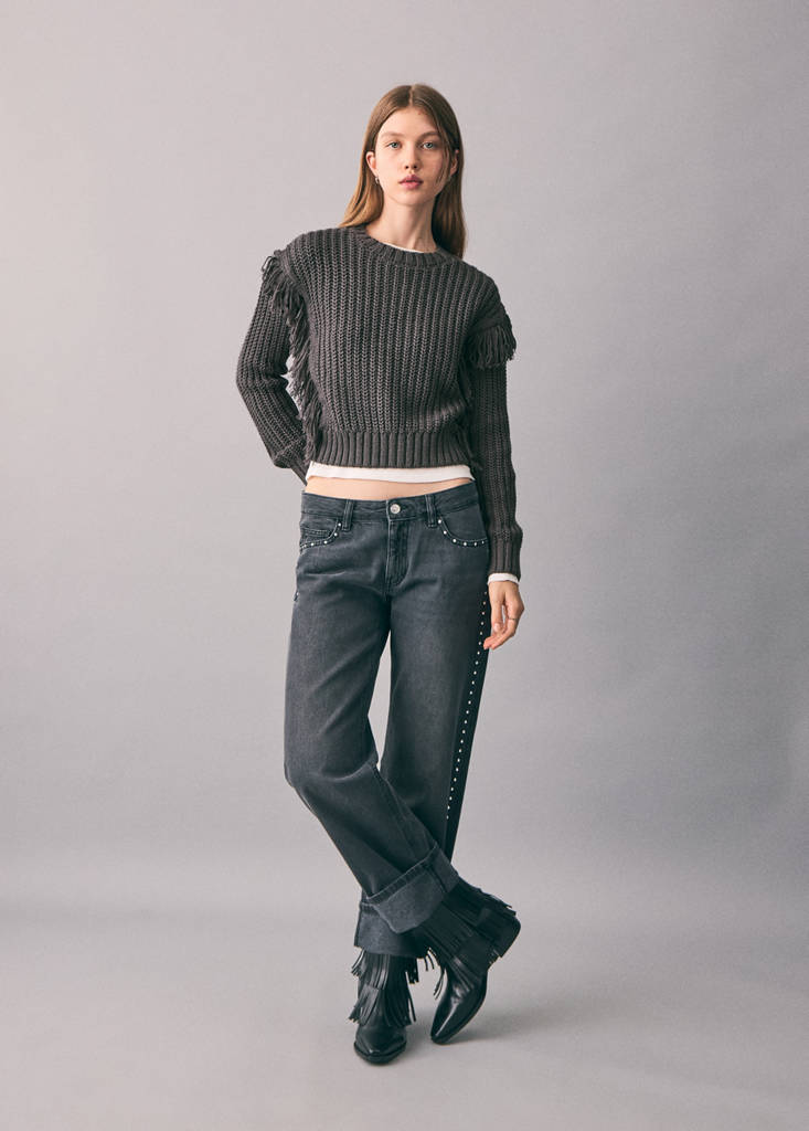 Fringes knit sweater — Charcoal