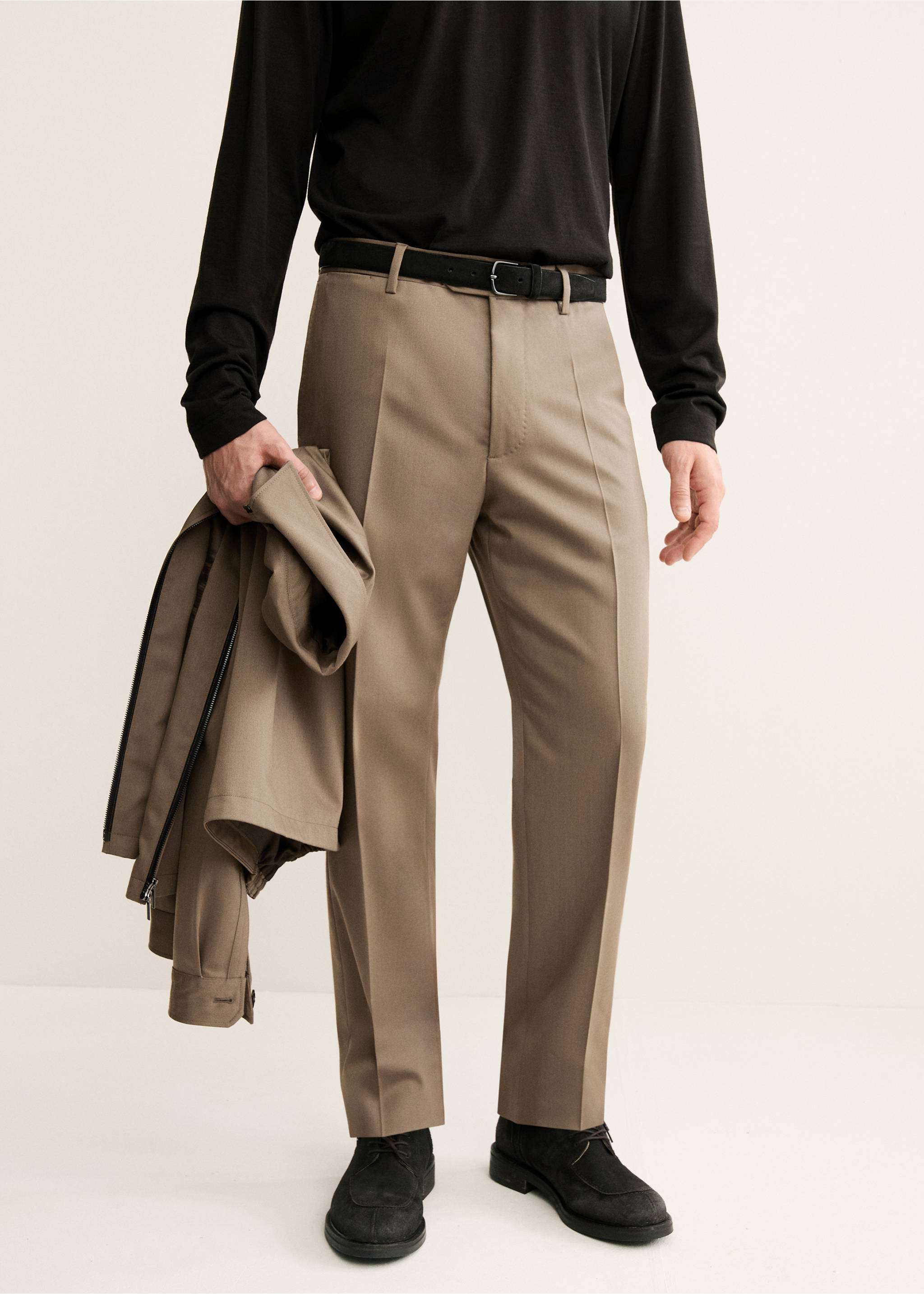 100% virgin wool regular fit trousers - Medium plane, Caramel. Ref: 17018273-00.
