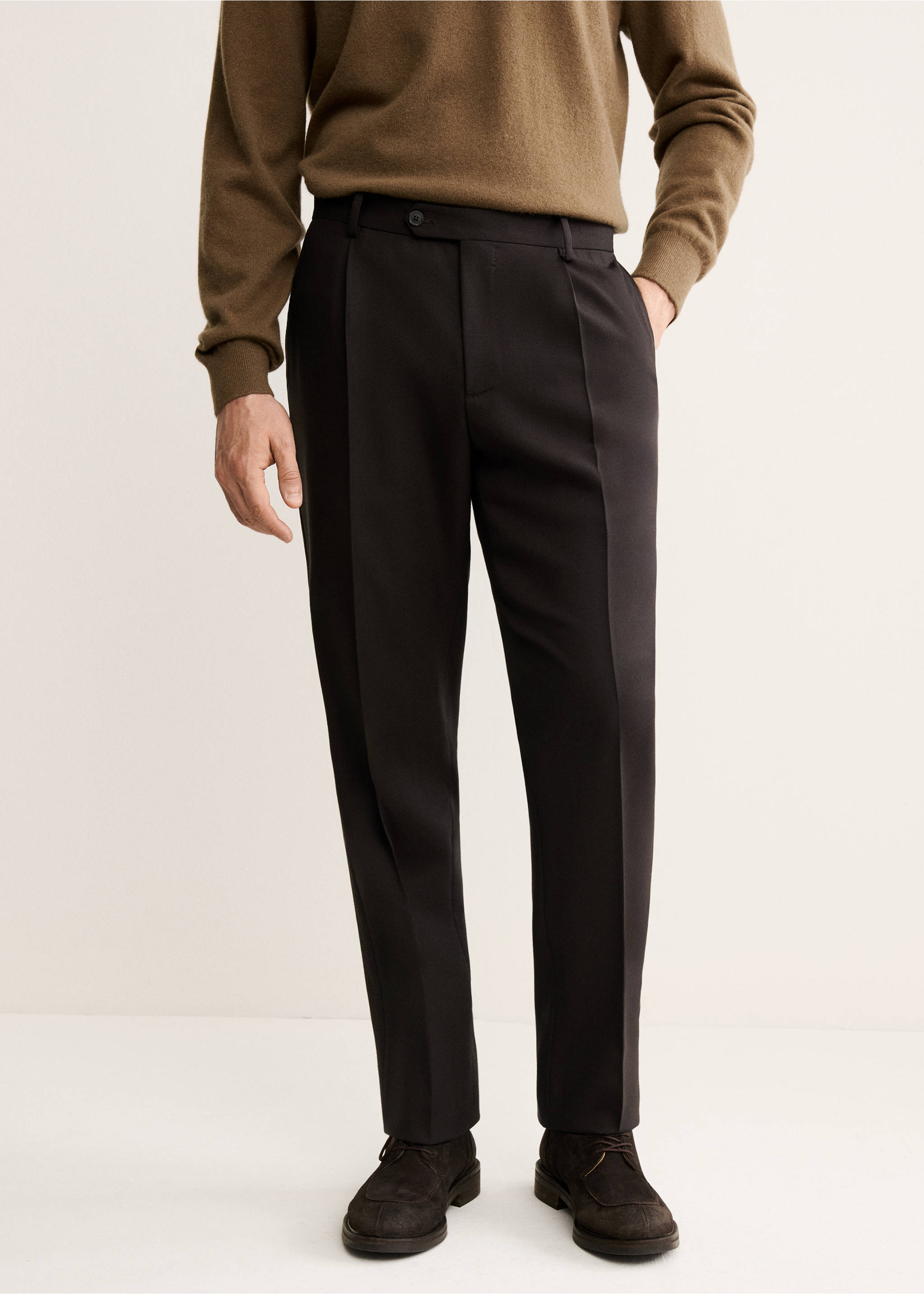 100% Italian wool smart pants - Medium plane, Brown. Ref: 17018274-00.