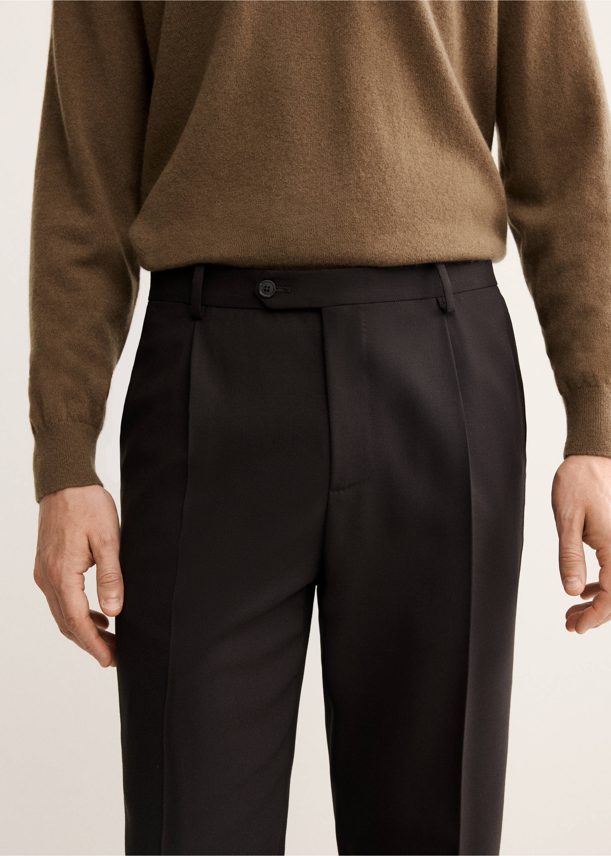 100% Italian wool smart pants - Details of the article 1, Brown. Ref: 17018274-00.