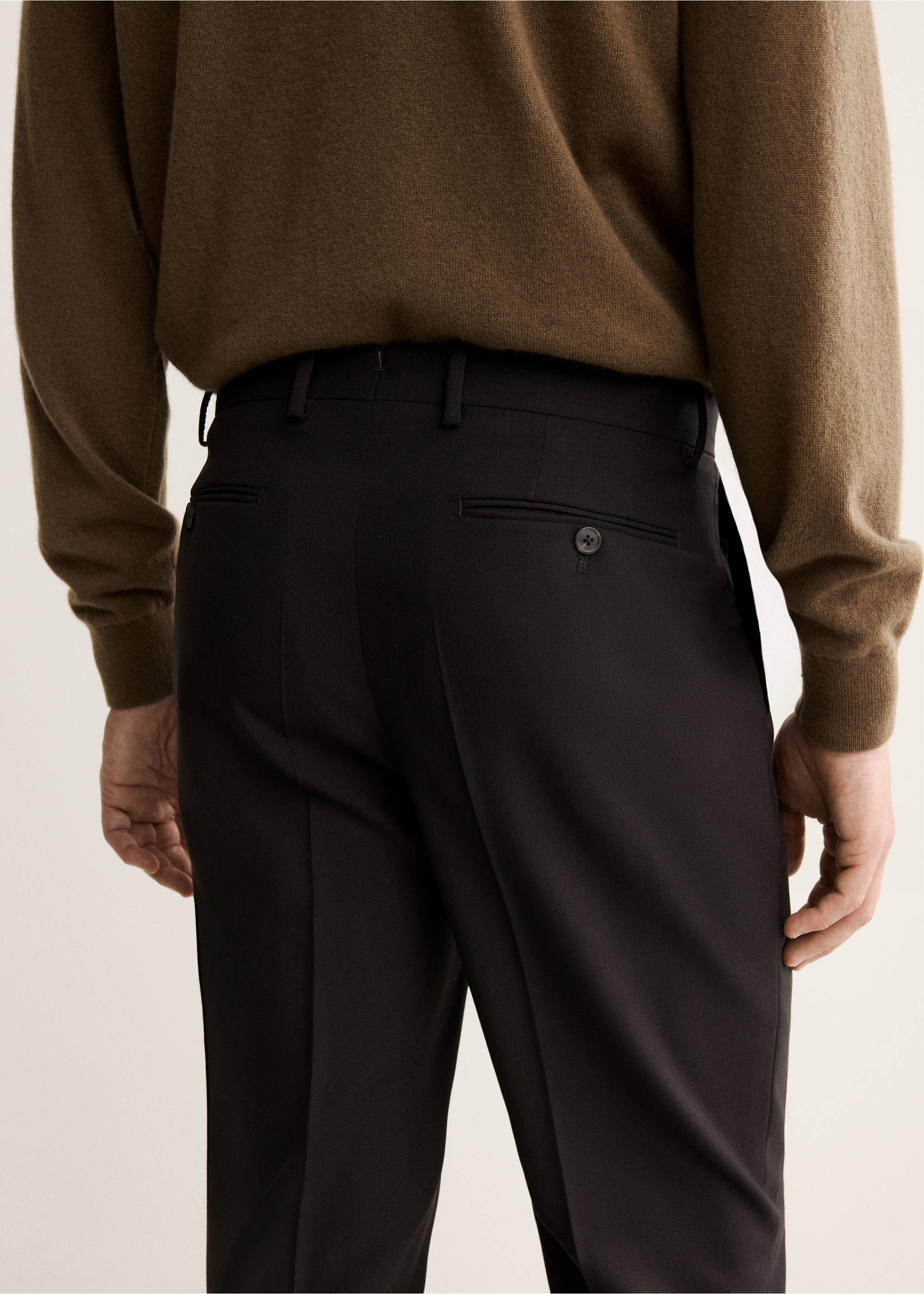 100% Italian wool smart pants - Details of the article 6, Brown. Ref: 17018274-00.