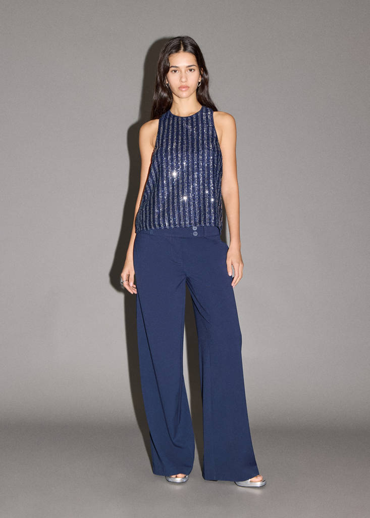 Multicolour striped sequins top — Blue