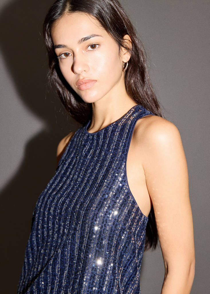 Multicolour striped sequins top — Blue