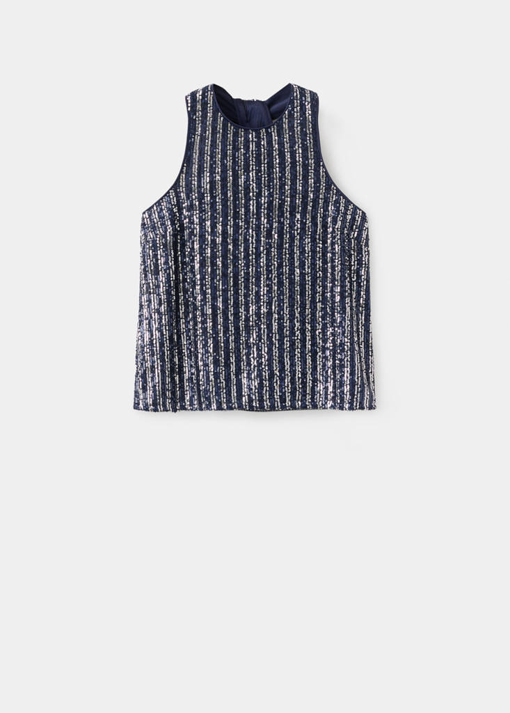 Multicolour striped sequins top — Blue