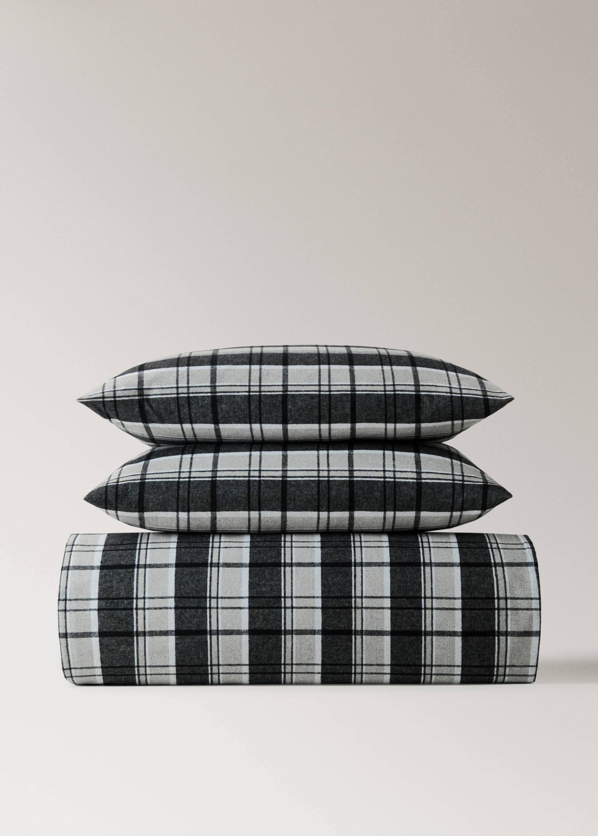 Cotton flannel duvet cover with melange threads and check print for 180/200 cm bed - Article without model