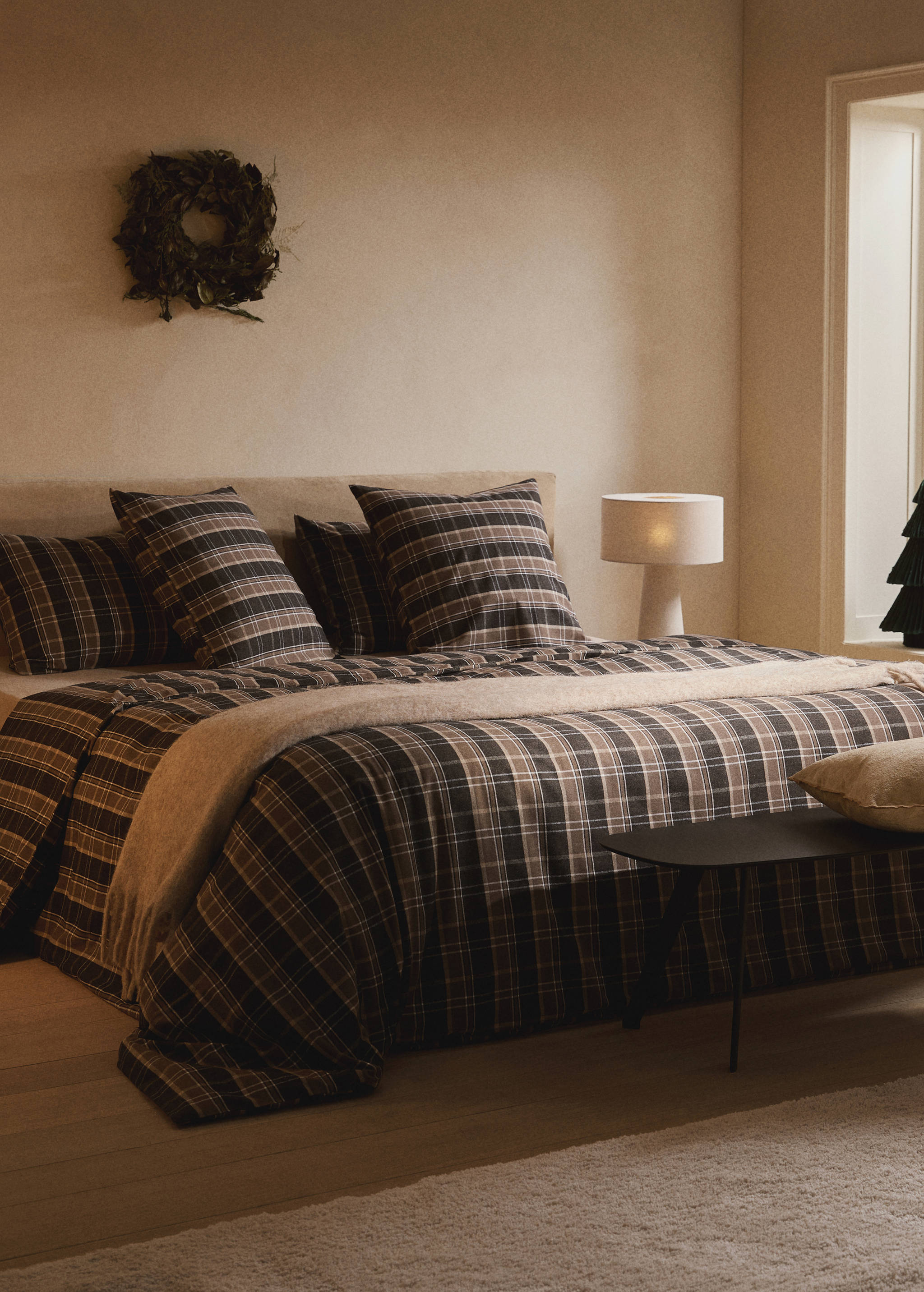 Duvet cover cotton flannel checkered bed 90cm - General plane