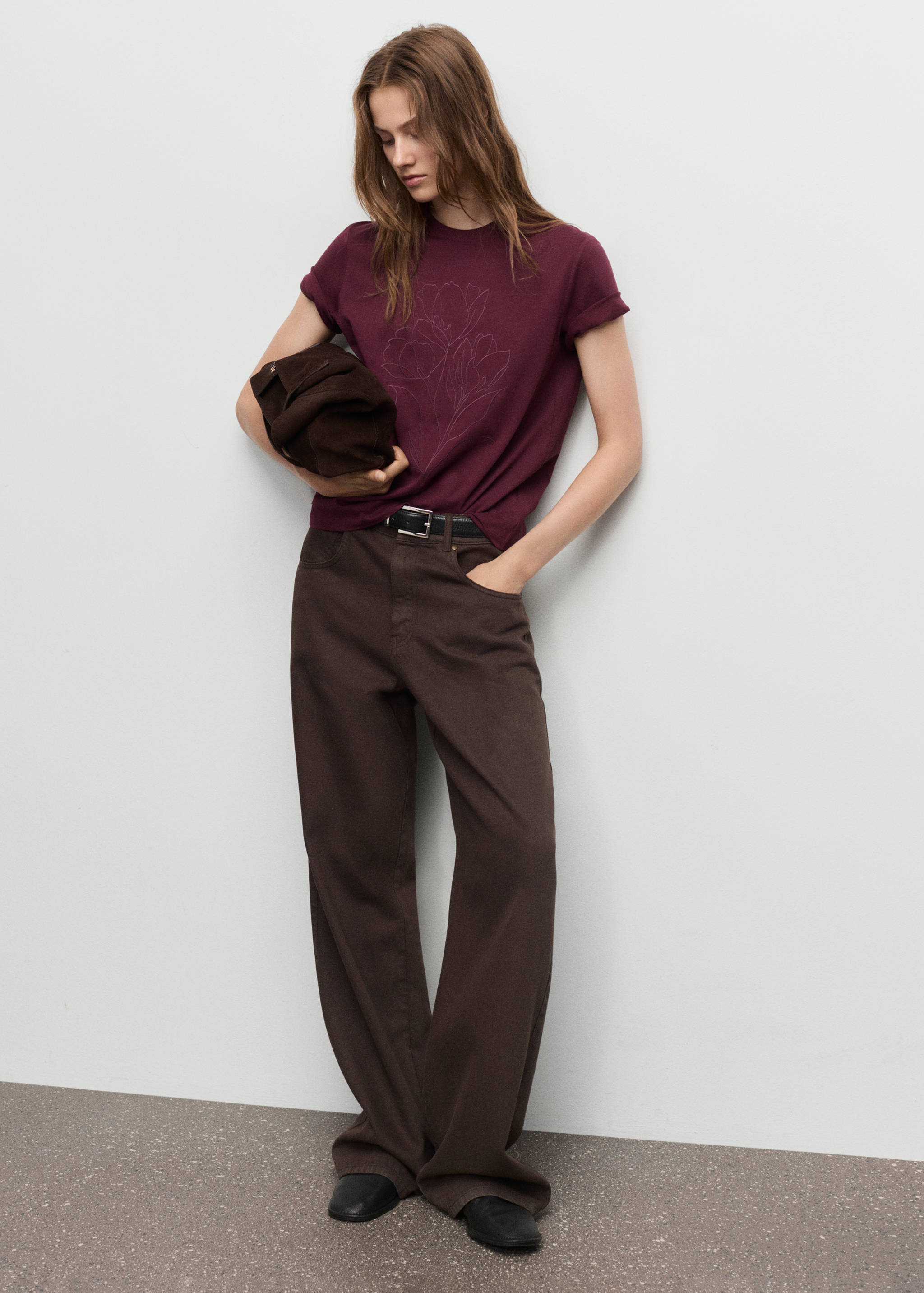 Floral-embroidered cotton t-shirt - General plane