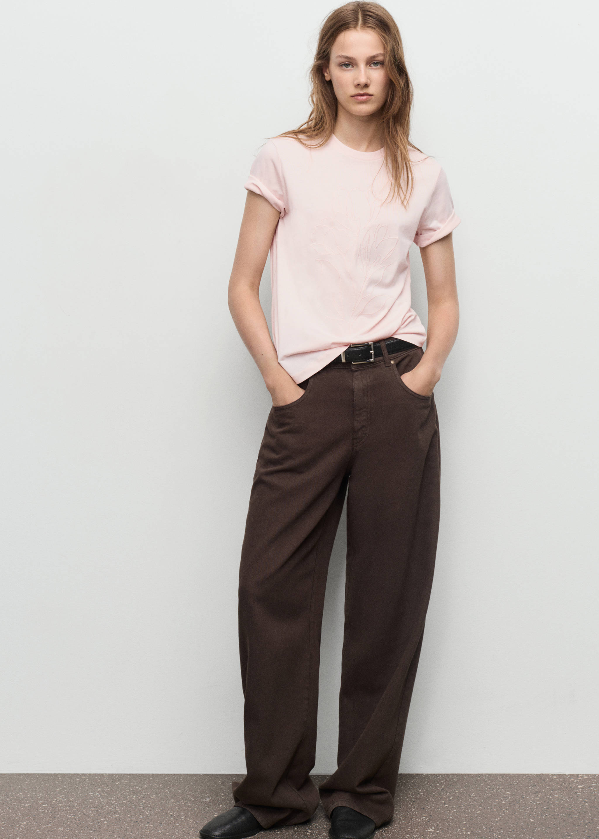 Floral-embroidered cotton t-shirt - General plane