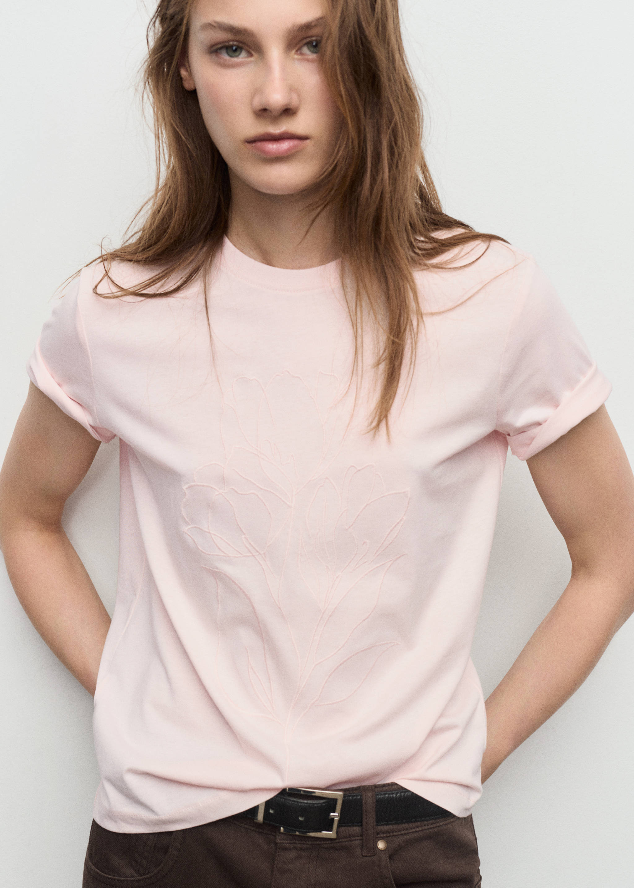 Floral-embroidered cotton t-shirt - Medium plane