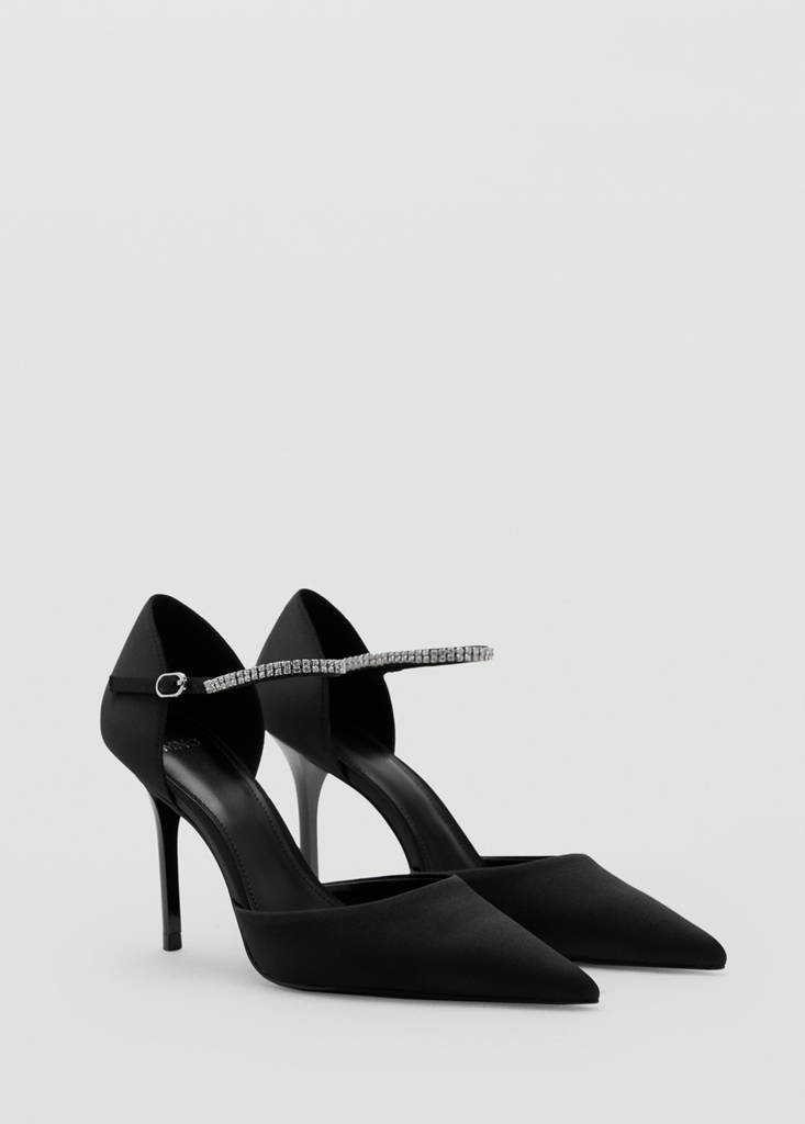 Strappy heeled shoes with rhinestones — Black
