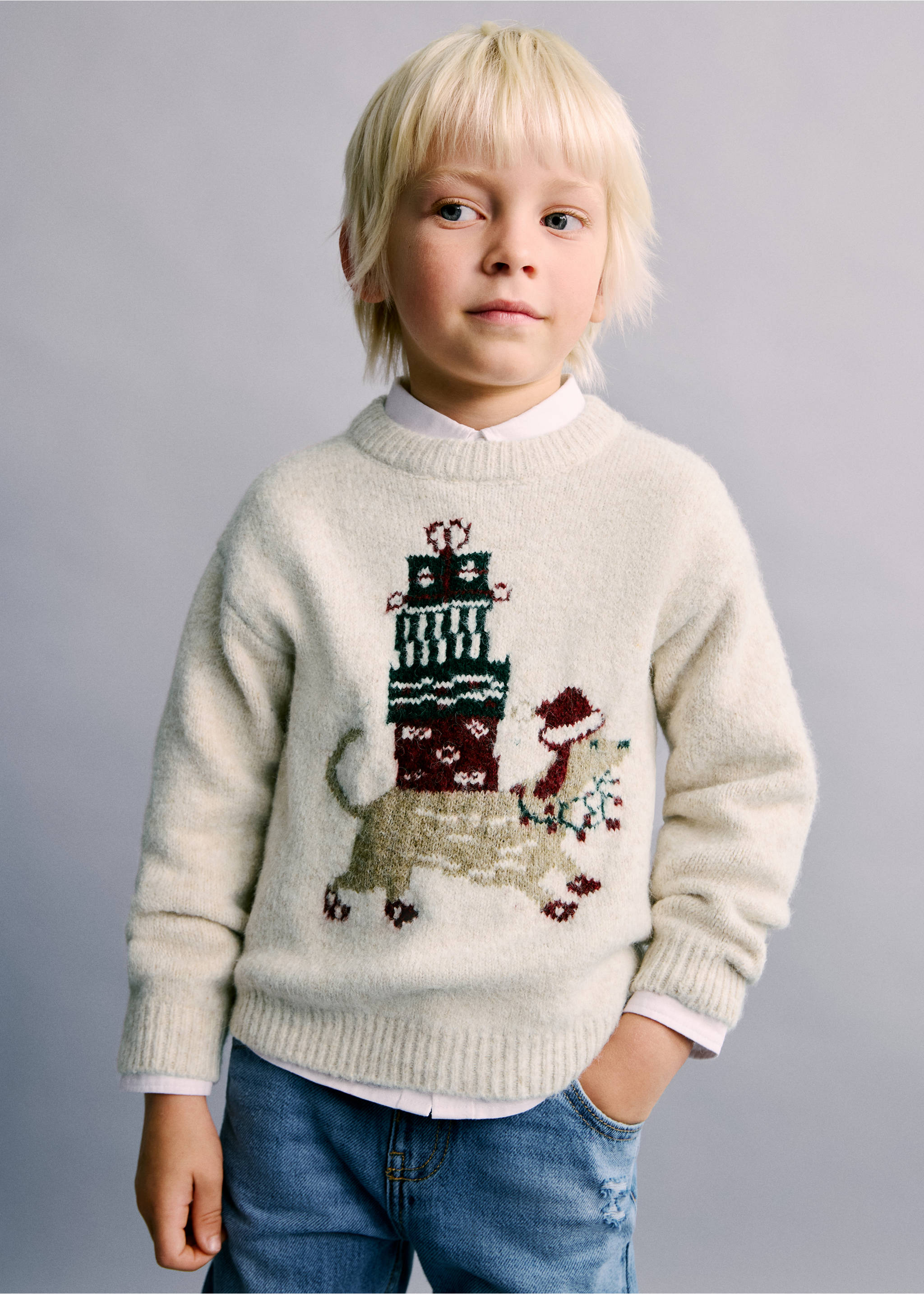 Jersey bordado navideño - Plano general, Beige. Ref: 17019105-00.