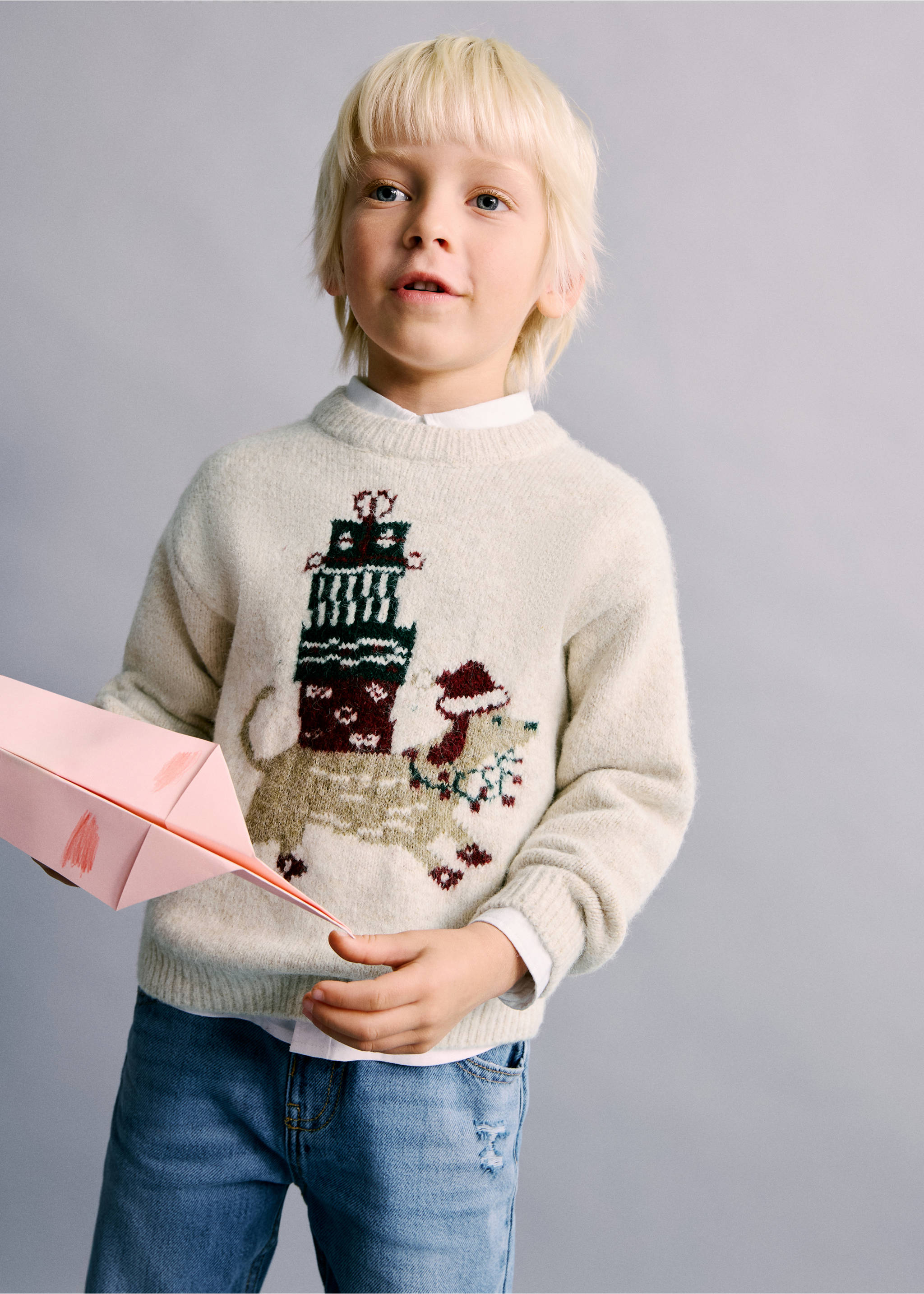 Jersey bordado navideño - Plano medio, Beige. Ref: 17019105-00.