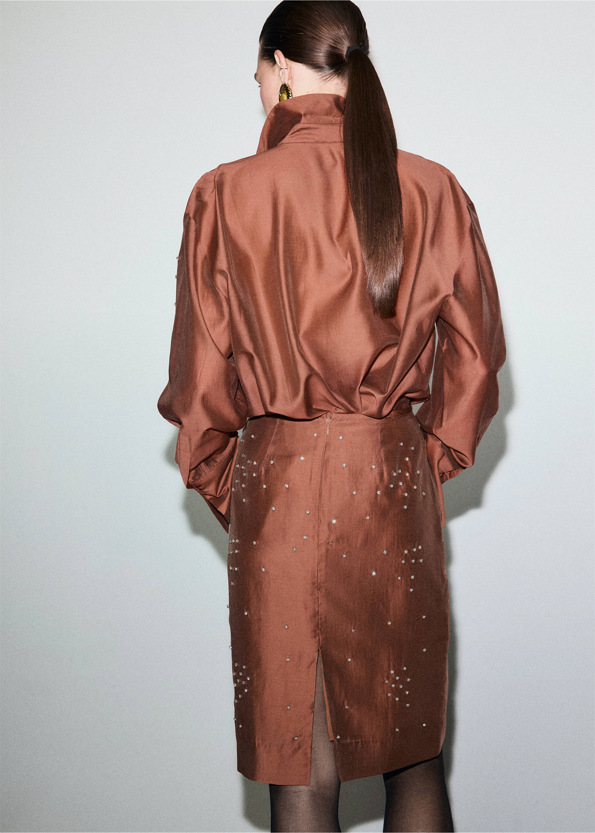 Chemise lyocell strass - Verso de l’article, Rouge-orangé. Ref: 17019108-00.