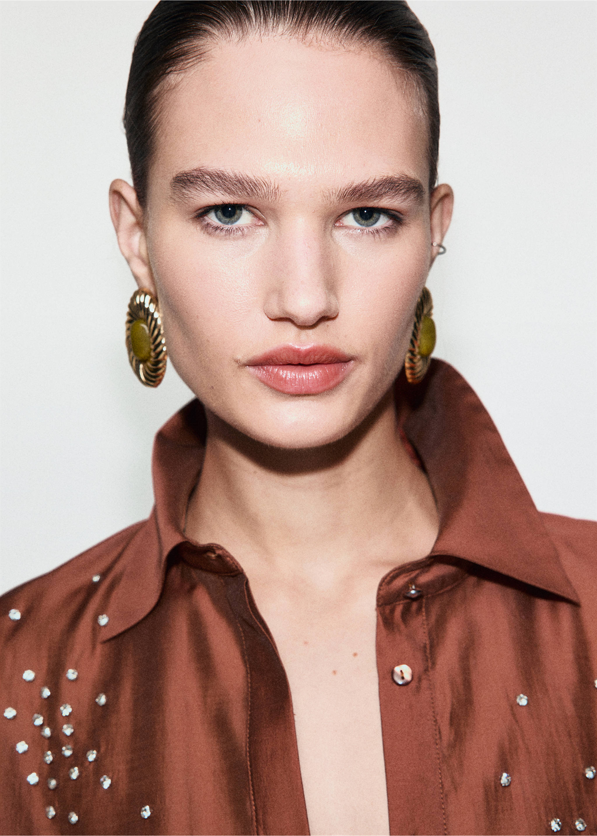 Chemise lyocell strass - Détail de l'article 6, Rouge-orangé. Ref: 17019108-00.