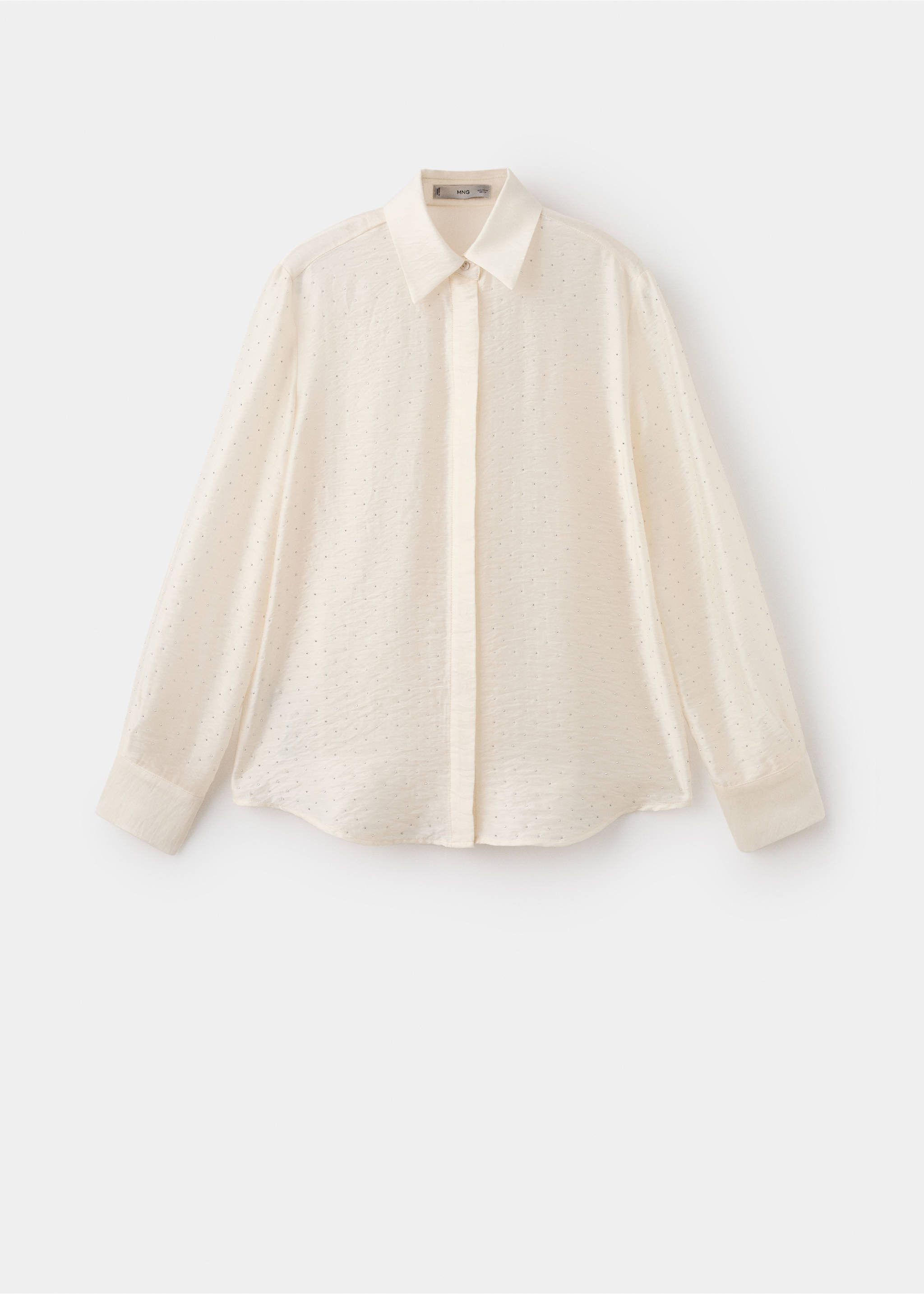 Satin shirt with rhinestones - Article without model, Beige. Ref: 17019109-00.