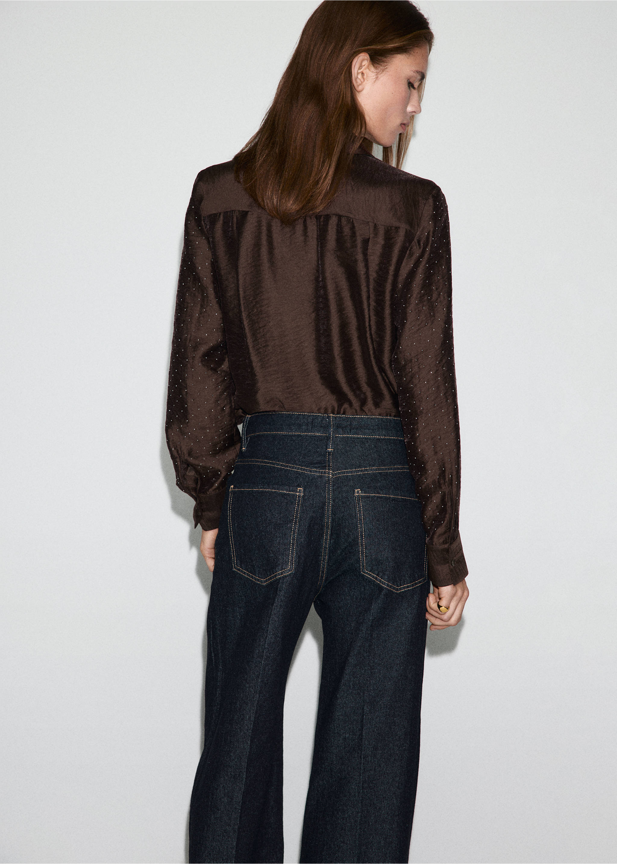 Chemise satinée strass - Verso de l’article, Marron. Ref: 17019109-00.