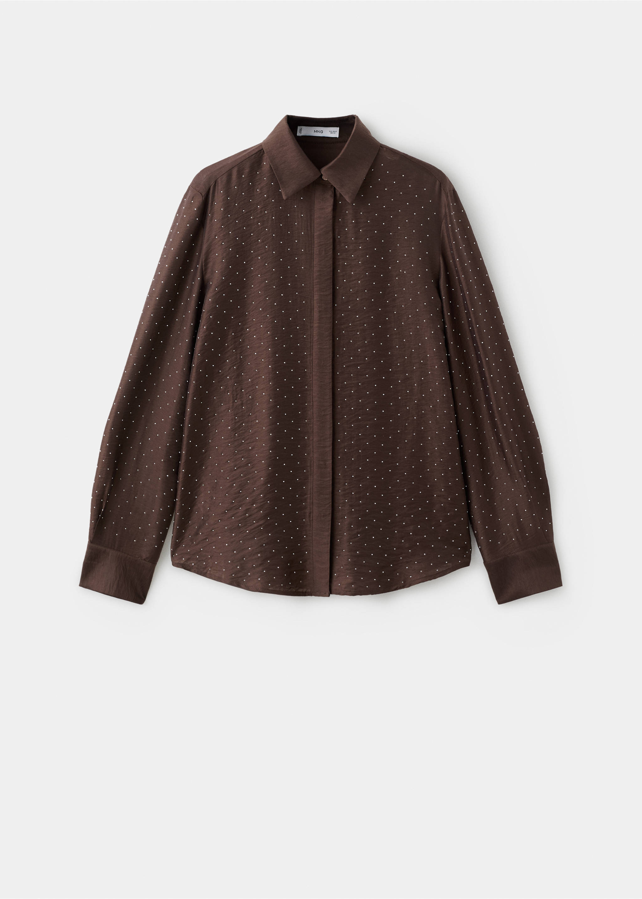 Satin shirt with rhinestones - Article without model, Brown. Ref: 17019109-00.