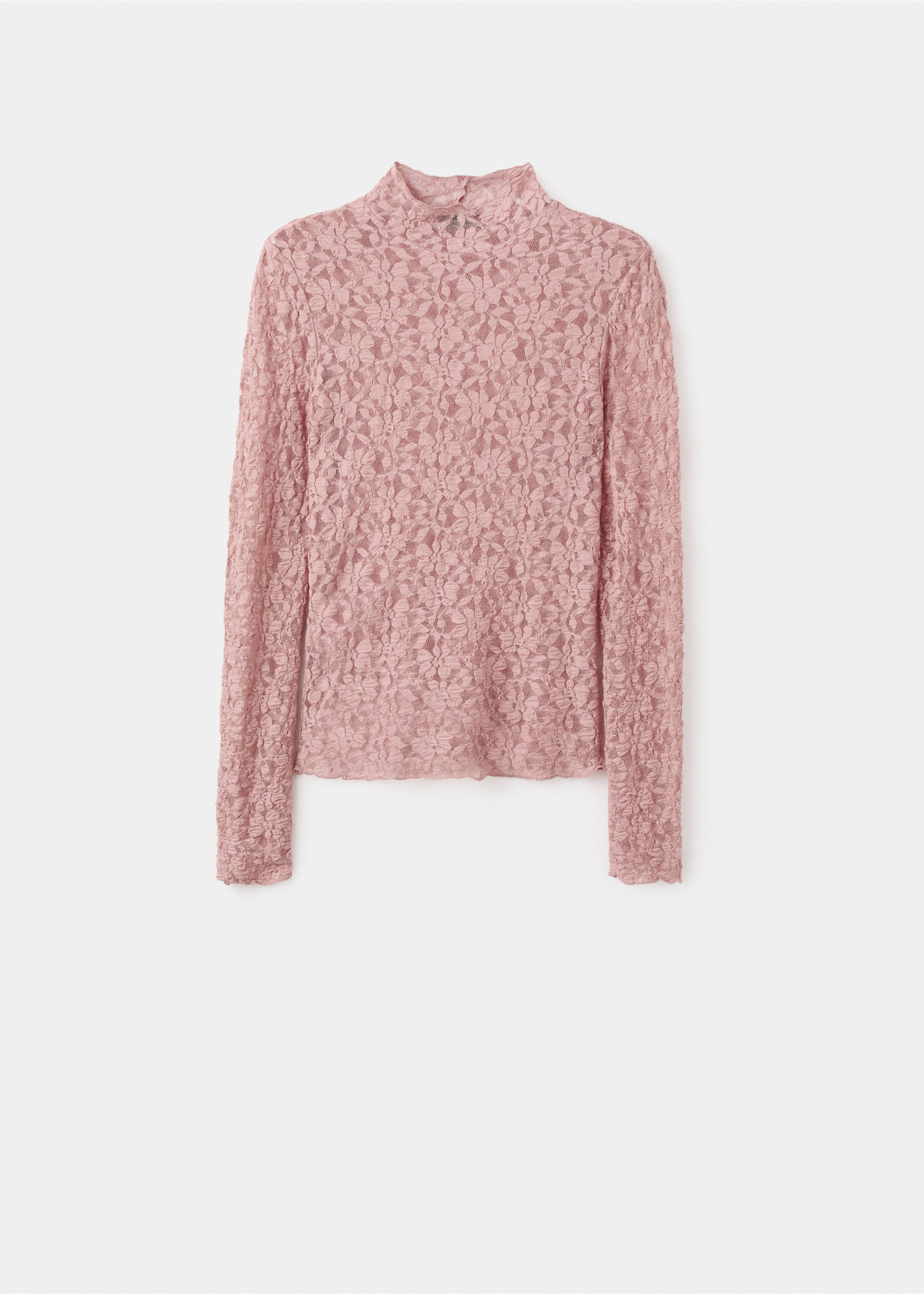 Lace t-shirt with perkins neck - Article without model, Nude. Ref: 17019110-00.