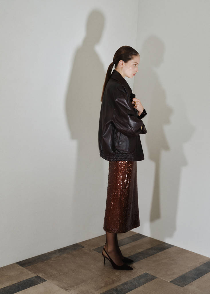 Sequin midi skirt — Medium Brown