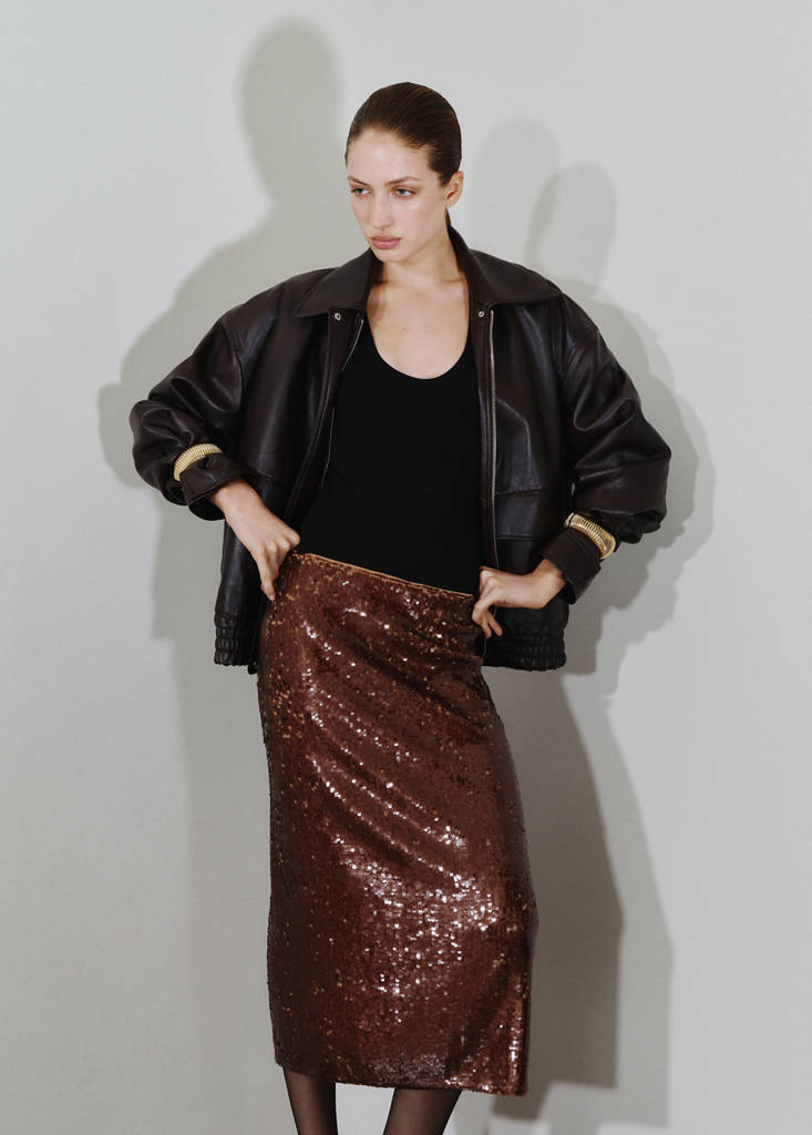 Sequin midi skirt — Medium Brown