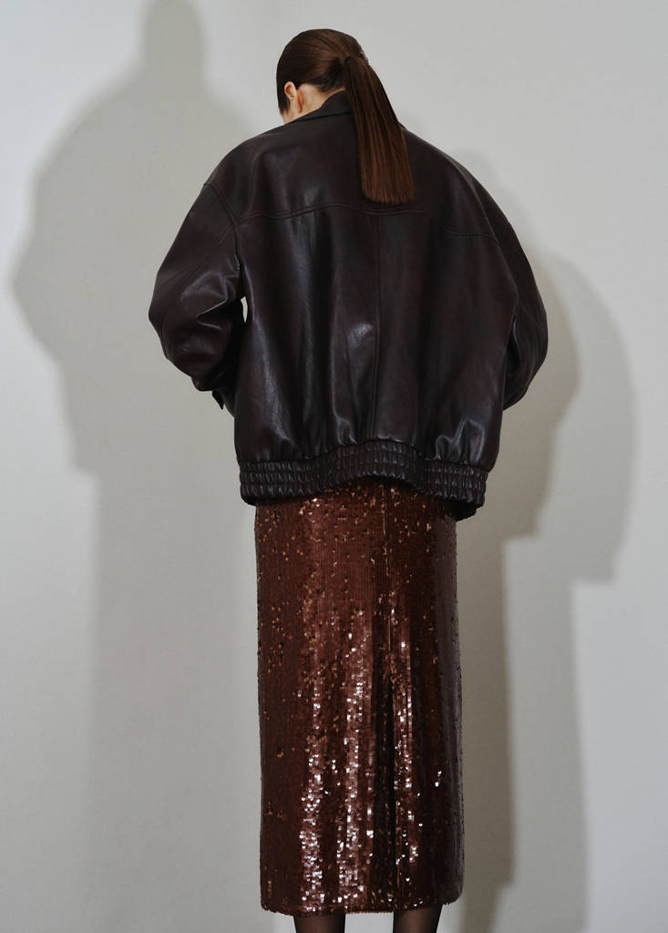 Sequin midi skirt — Medium Brown