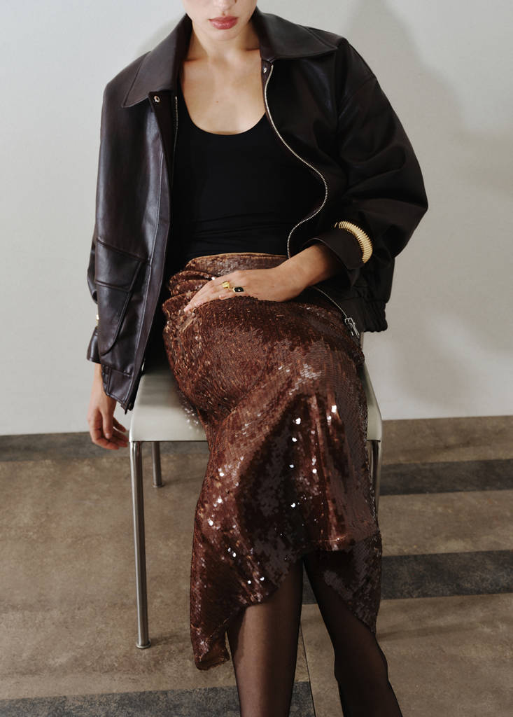 Sequin midi skirt — Medium Brown