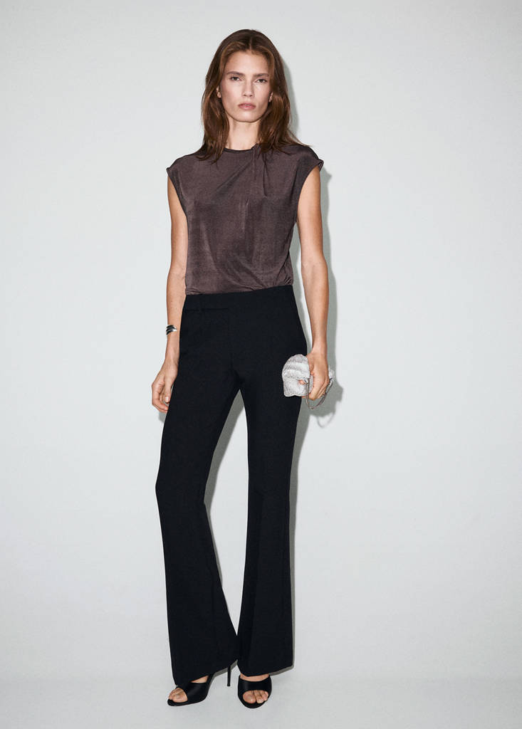 MANGO - T-shirt lurex détail froncé marron - XS