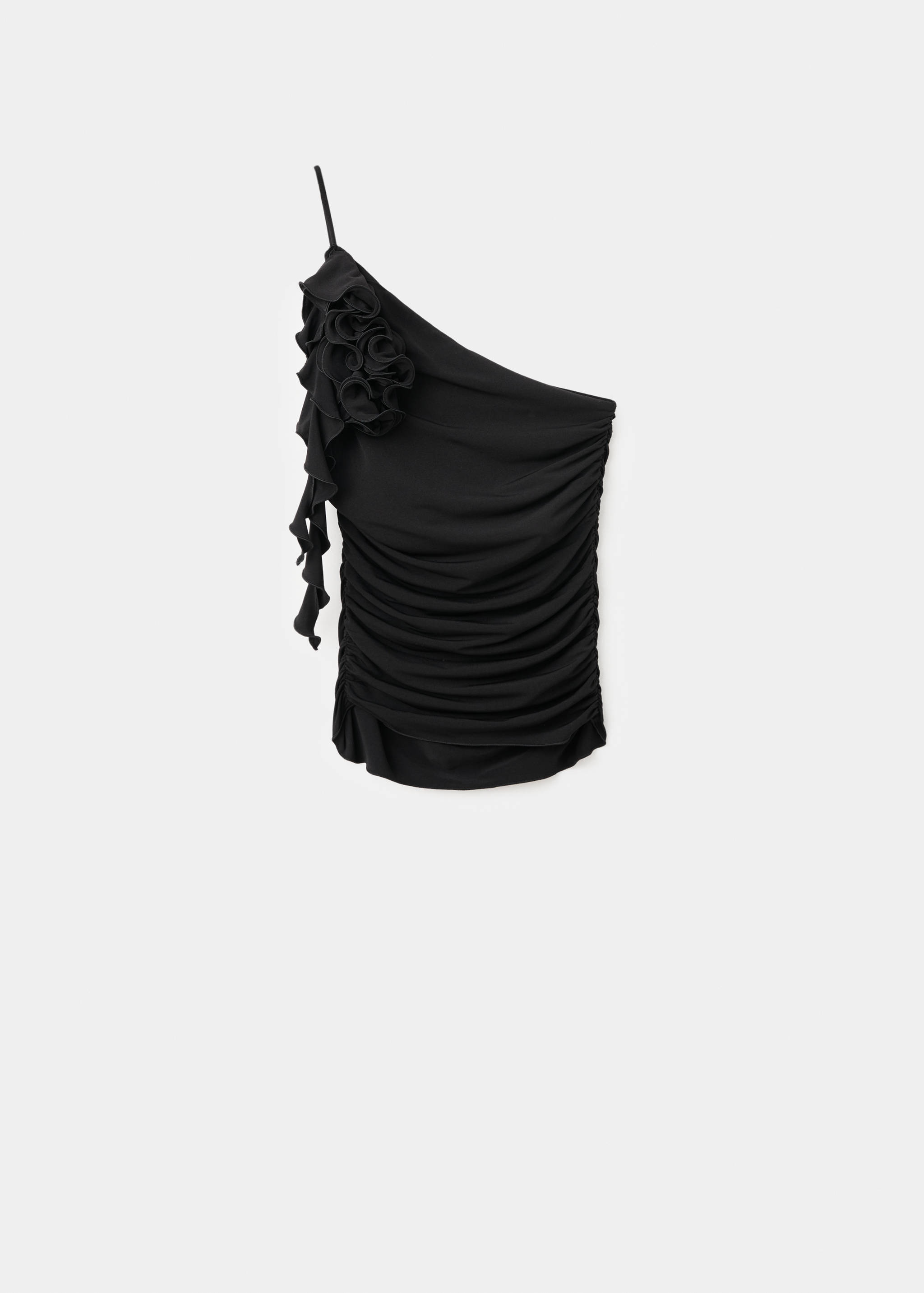 Ruched asymmetrical top with ruffle trim - Article without model