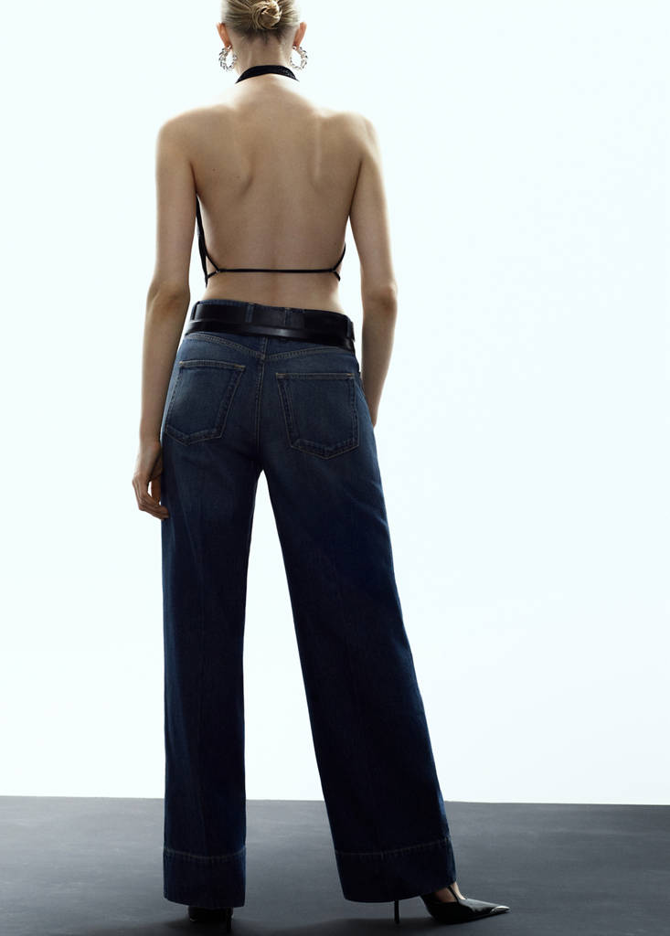 Top with draped neckline and crystals — Black