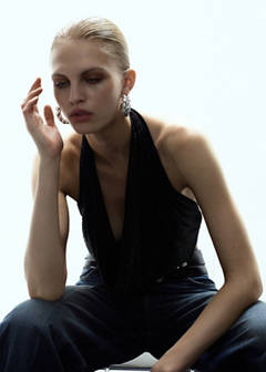 Top with draped neckline and crystals — Black 4